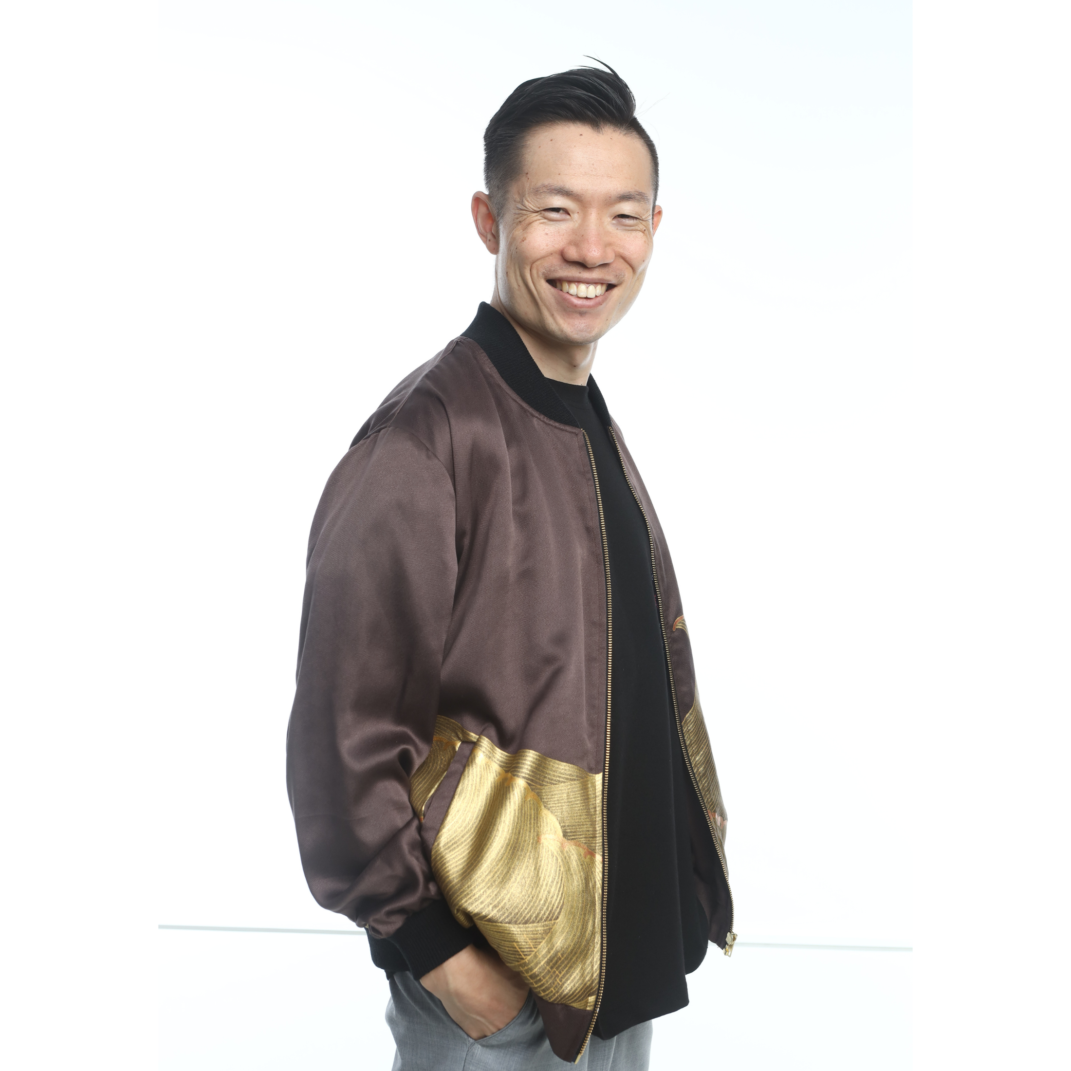 On-hand: Bomber Jacket | BJ5464 L (Brown with gold) | Ship in 1-3 weeks