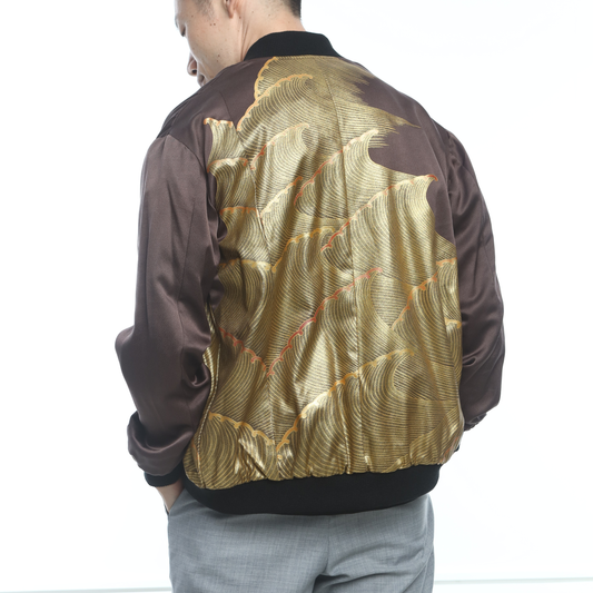 On-hand: Bomber Jacket | BJ5464 L (Brown with gold) | Ship in 1-3 weeks