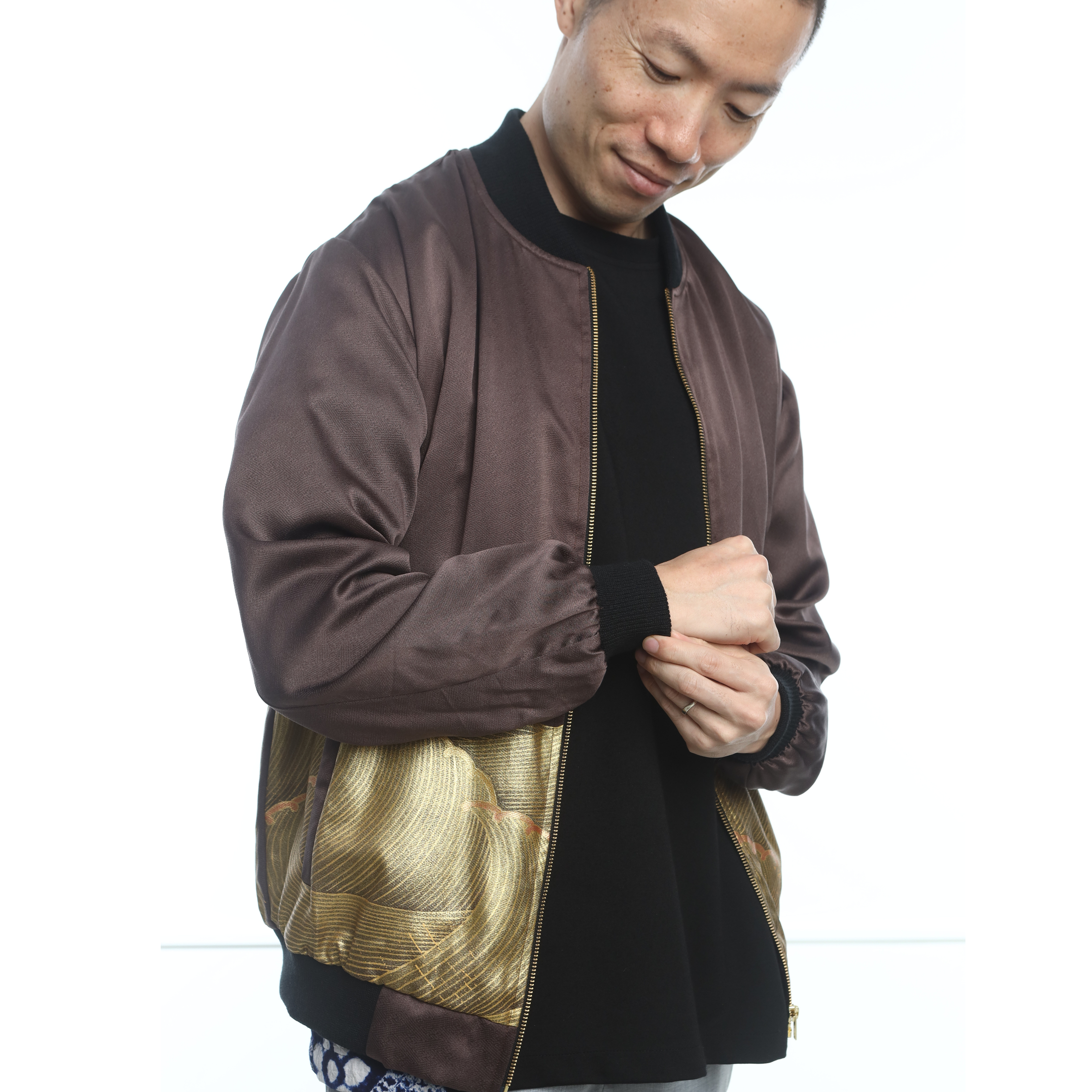 On-hand: Bomber Jacket | BJ5464 L (Brown with gold) | Ship in 1-3 weeks