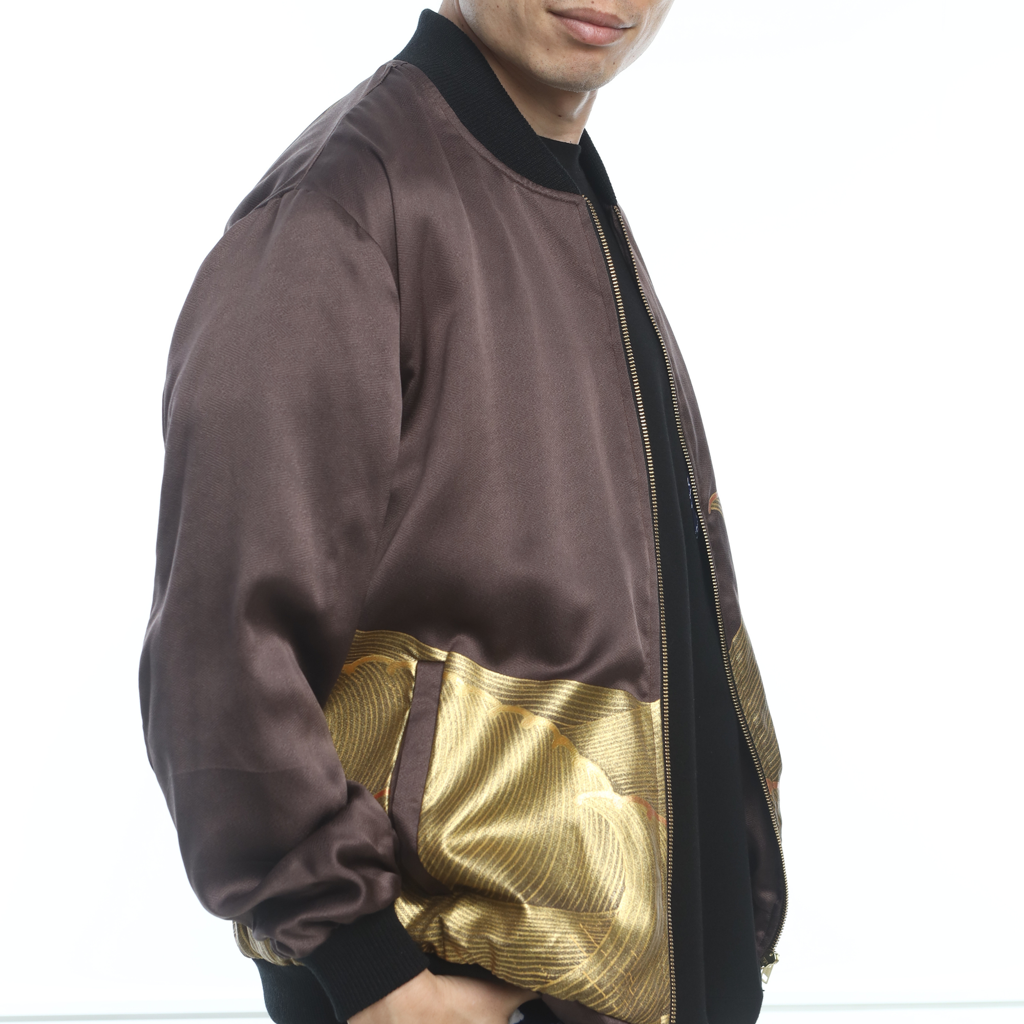 On-hand: Bomber Jacket | BJ5464 L (Brown with gold) | Ship in 1-3 weeks