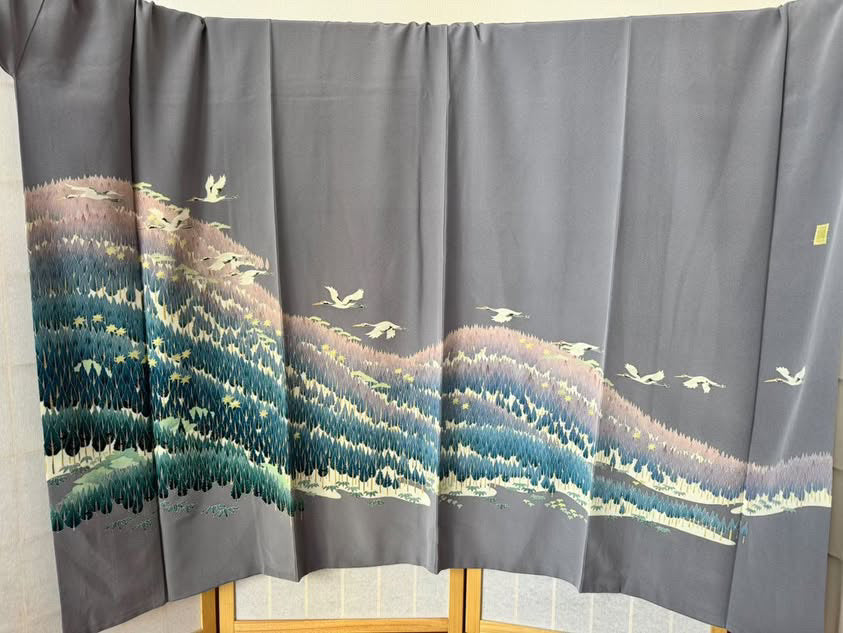 Sakura Collection Fabric: AP7-01 Gray with birds flying