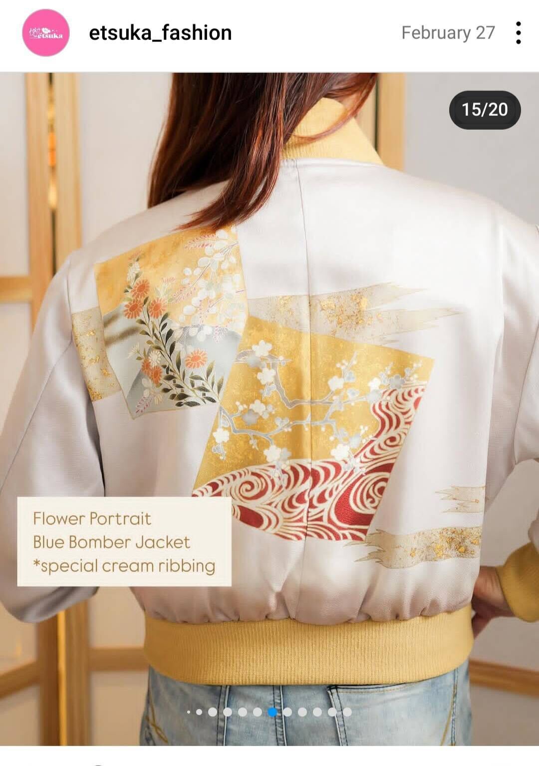 Ma16 Katutubo On-hand: Flower Portrait Bomber Jacket (special cream ribbing) | Free shipping