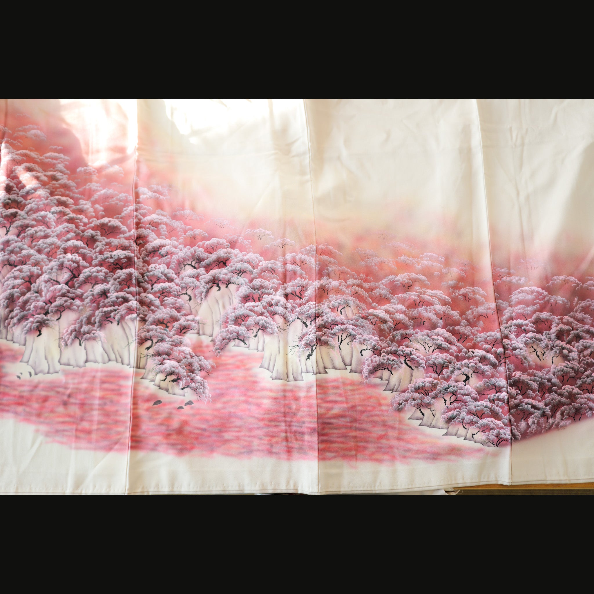 Dec 29 Live : Sakura Mountain - Cream Fabric unique painting; so soft! (D29)