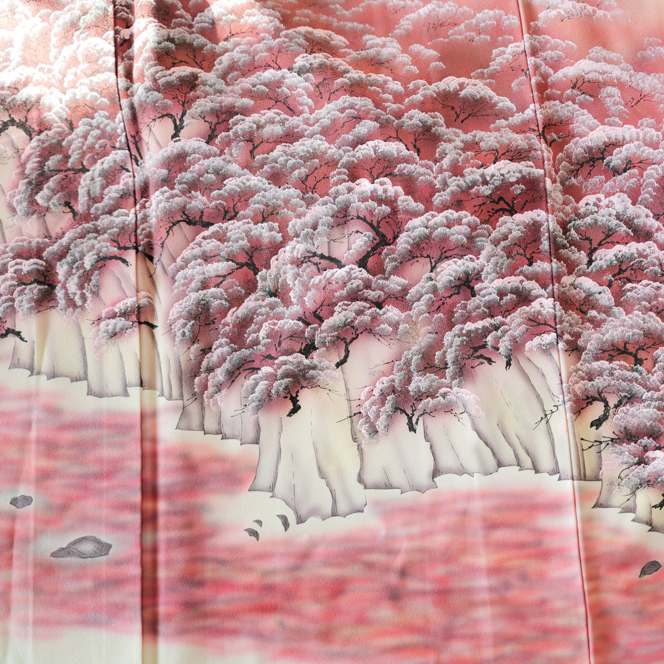 Dec 29 Live : Sakura Mountain - Cream Fabric unique painting; so soft! (D29)