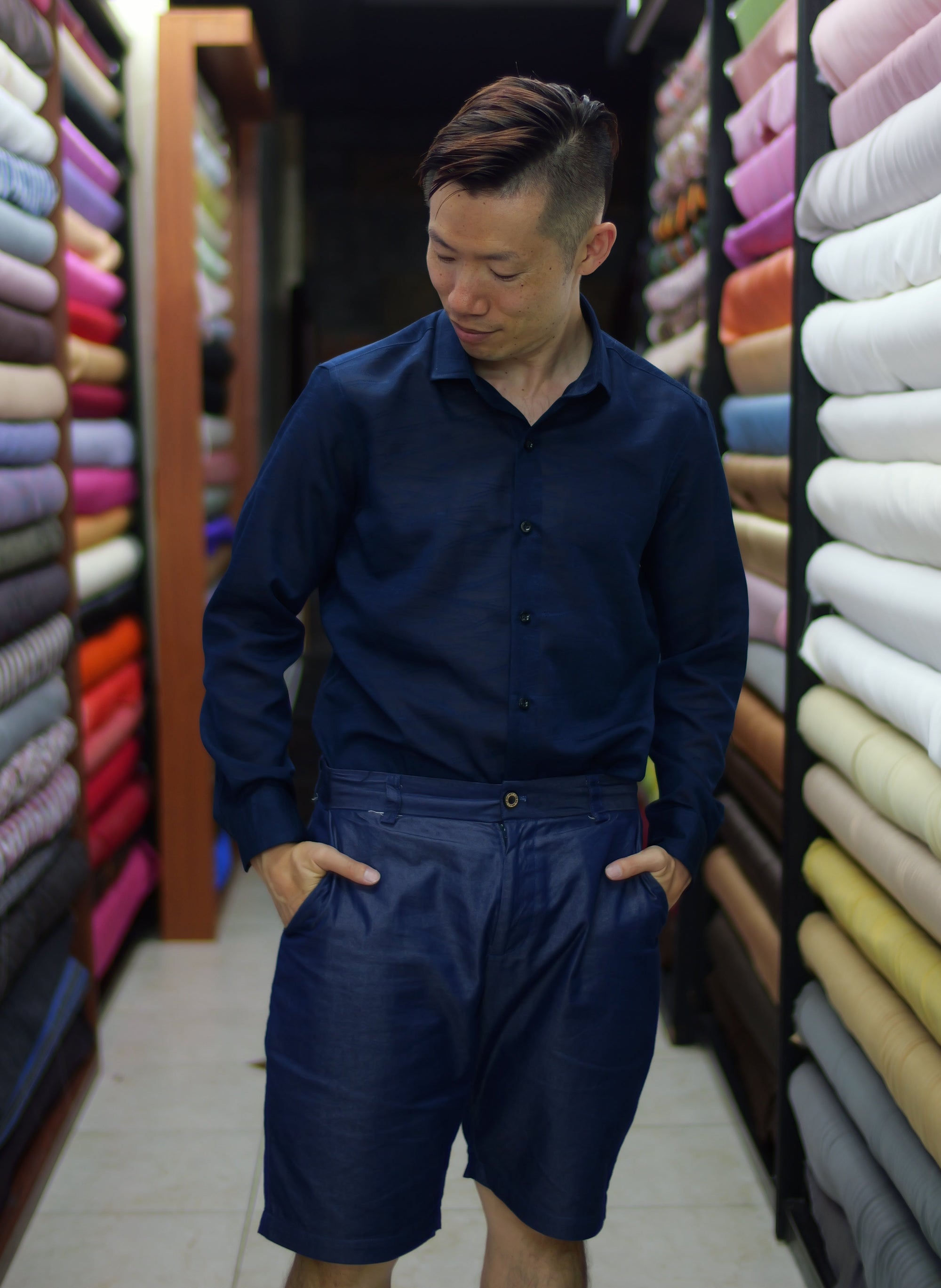 On-hand item: See through Dress shirt and short set for Men | L | Blue
