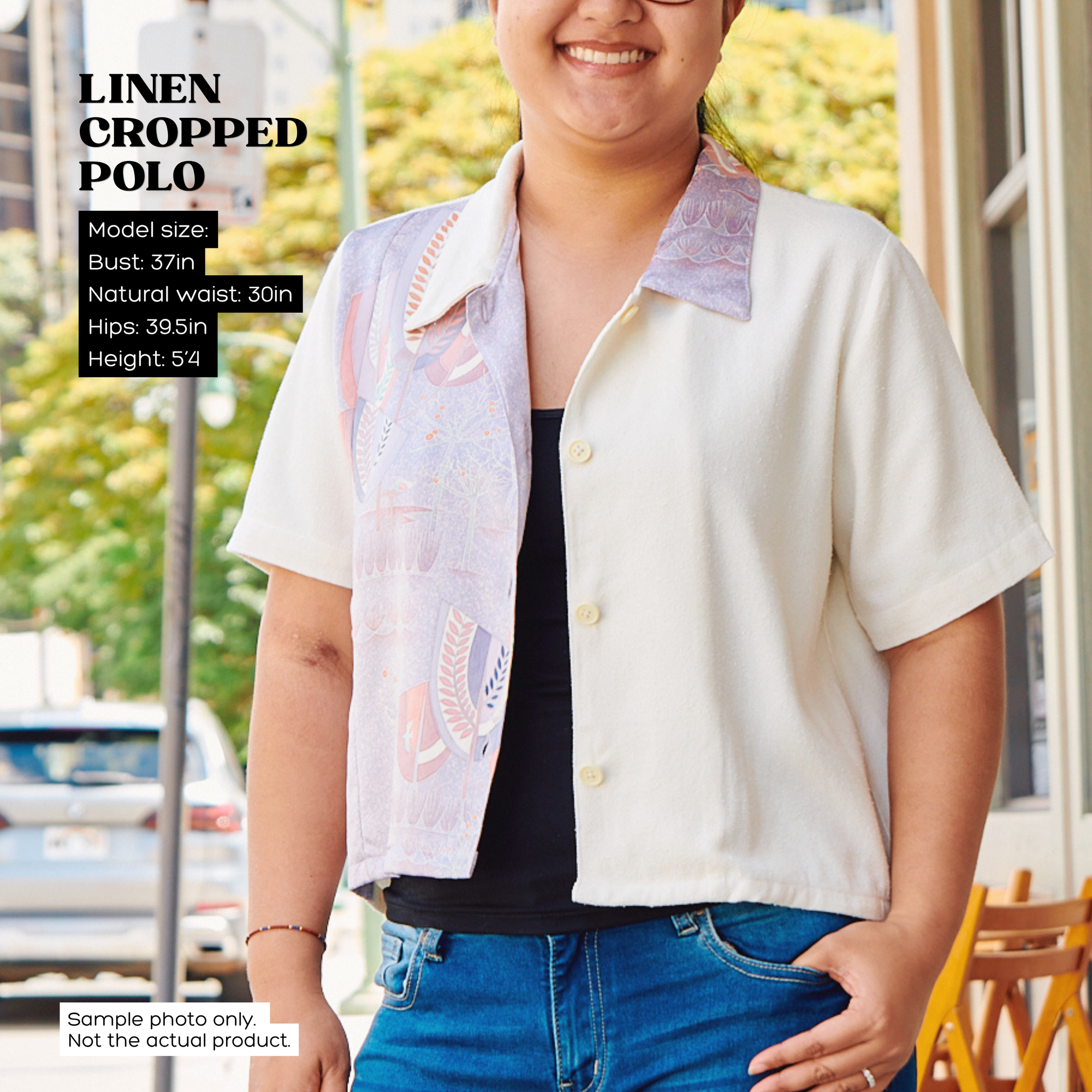 On-hand: Linen Cropped Polo | LCP7537A | Pink (L)