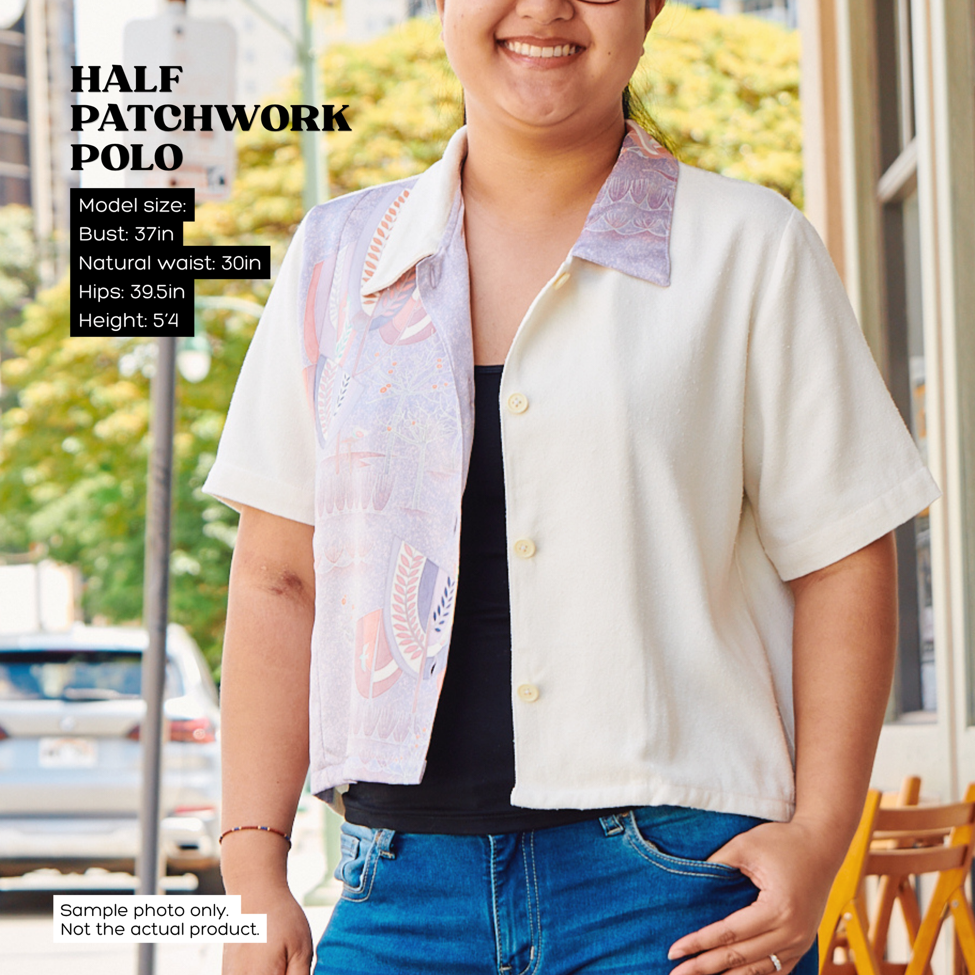 On-hand: Linen Cropped Polo | HPP7480A | Blue (L)