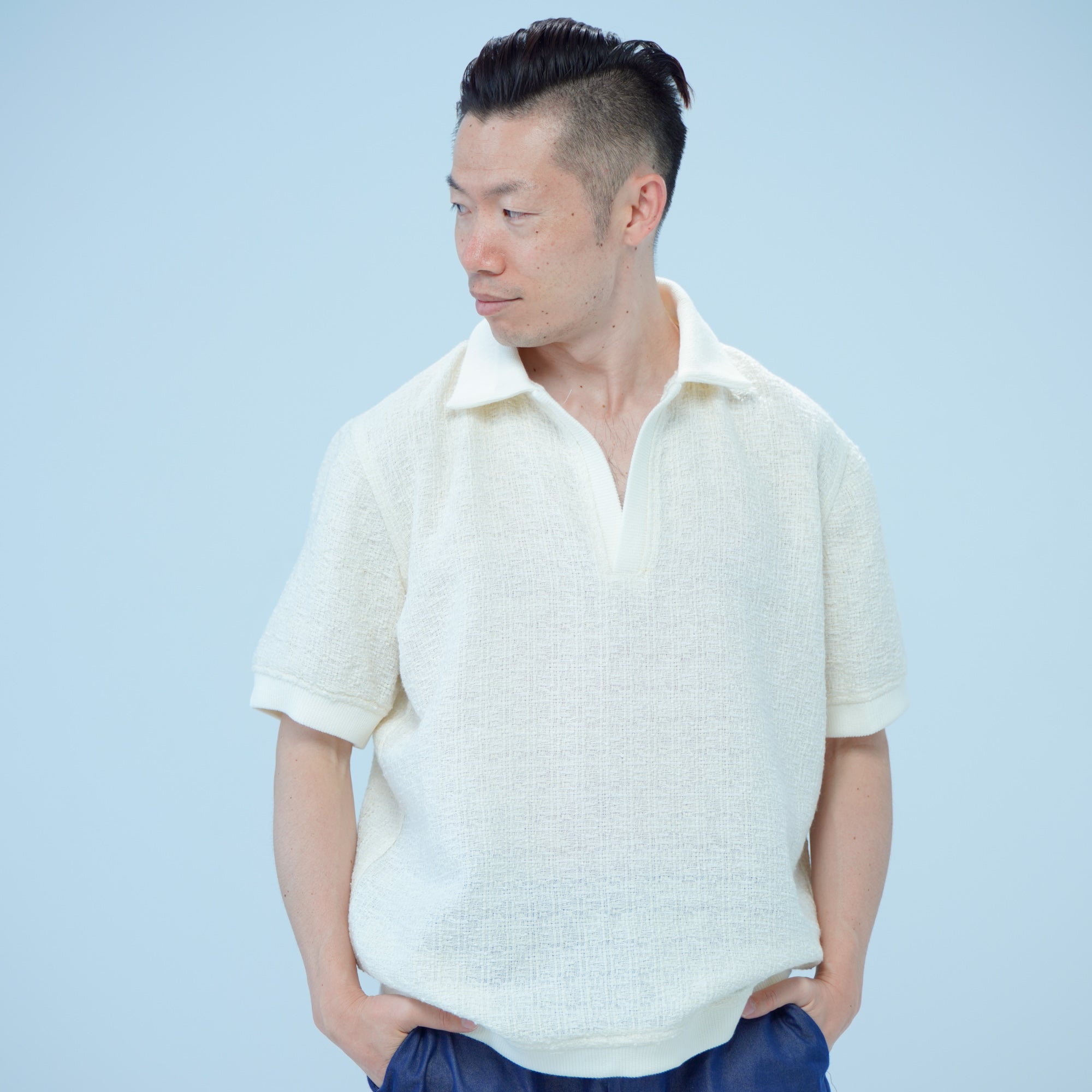 On-hand item: Tweed Relaxed Polo | White | L