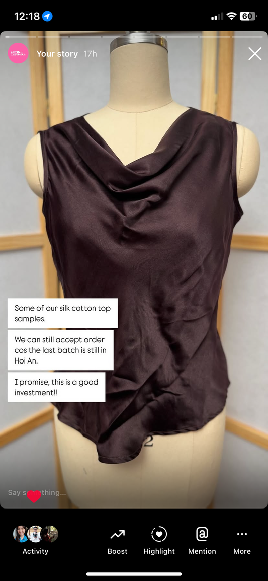 Ap24 Hoian Fabric: Silk cotton | Custom Top | Color#10 Brown