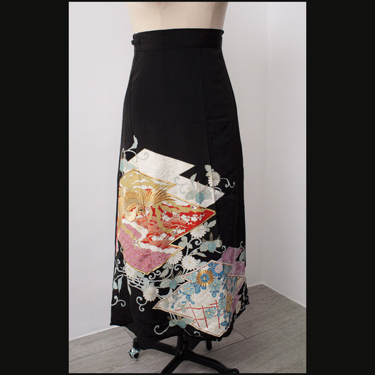 On hand premium wrap skirt: Embroidered Phoenix (with some storage stains) - WS1925 - 1T