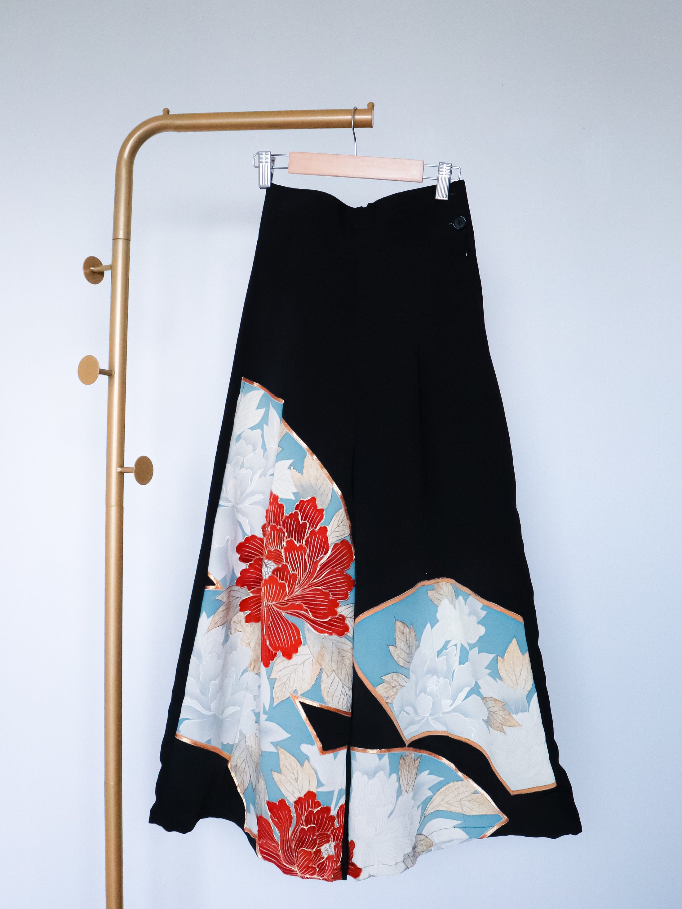 On-Hand Premium Palazzo Pants | Red Flowers and Blue Fans | PP666 | SB