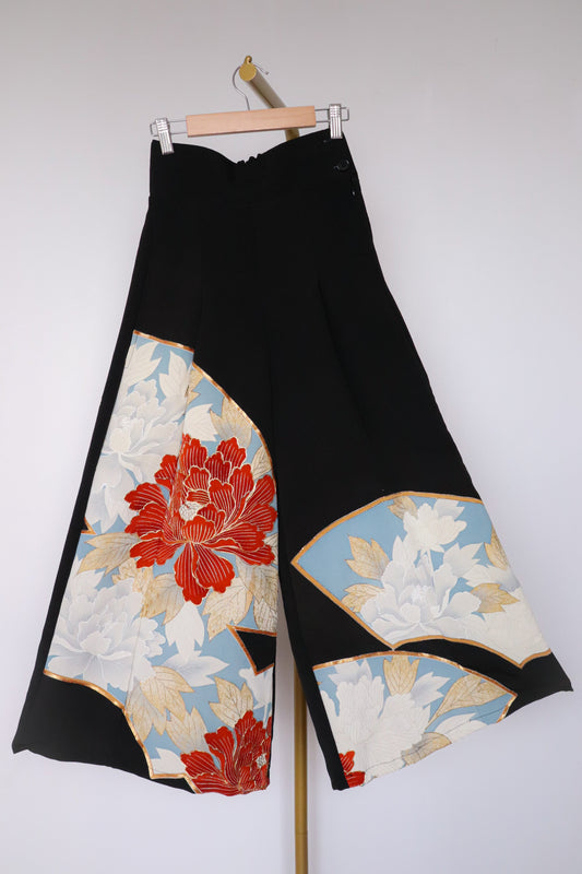 On-Hand Premium Palazzo Pants | Red Flowers and Blue Fans | PP666 | SB