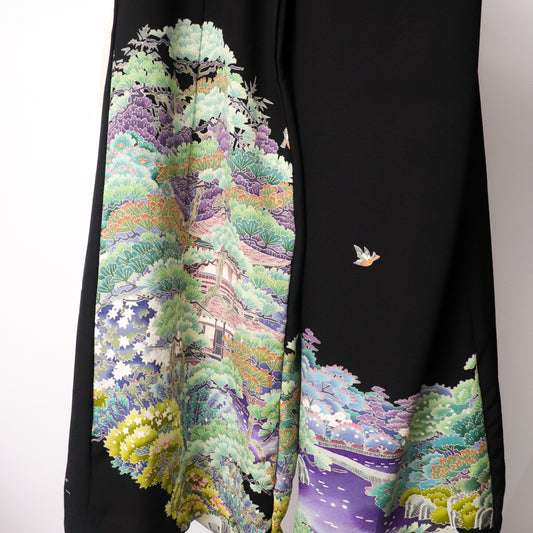 On hand premium wide leg pants : Cranes in the lush forest | 2XLB | WLP1739-P