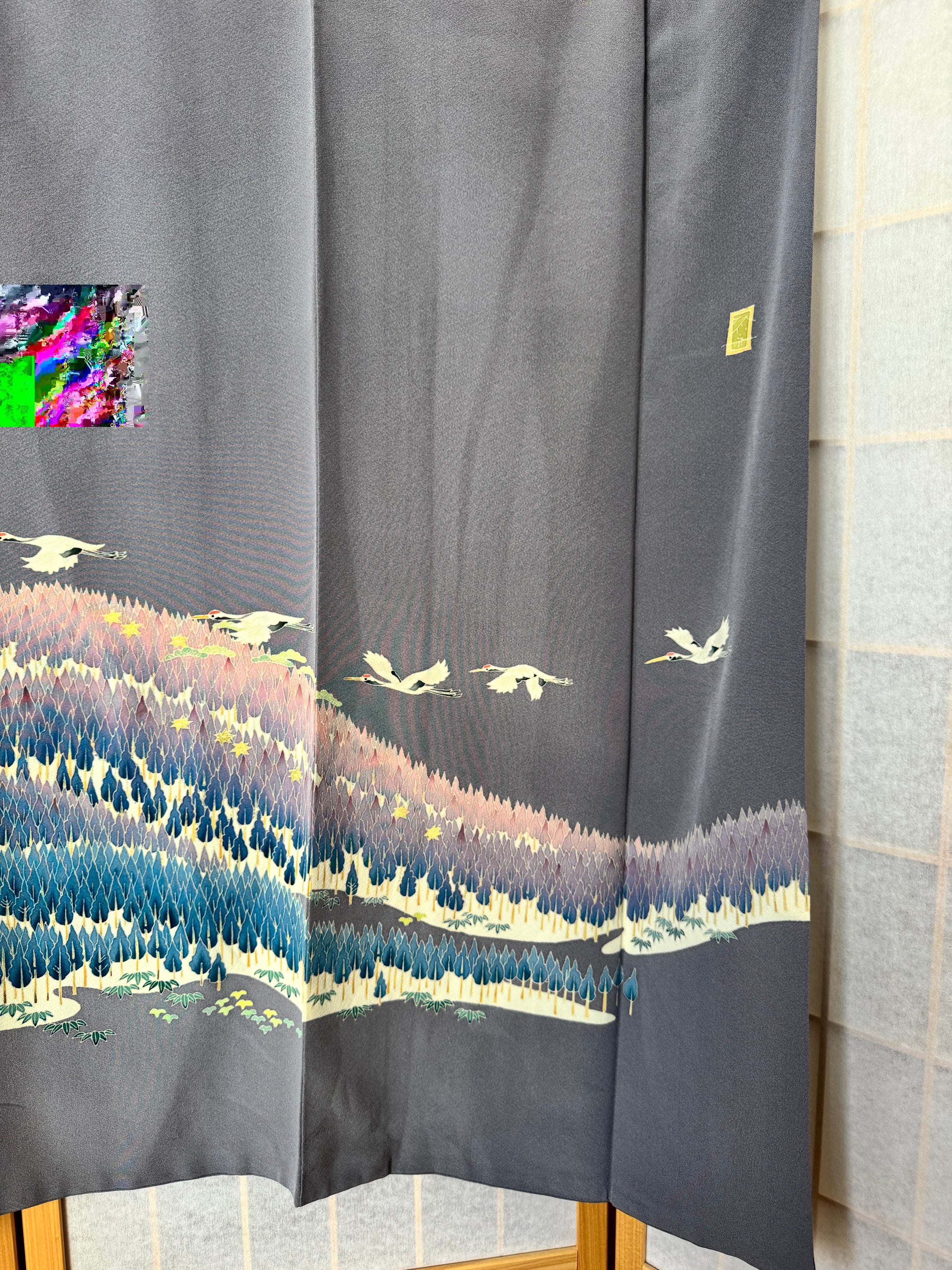Sakura Collection Fabric: AP7-01 Gray with birds flying