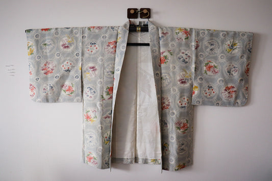 Kimono Cover Up: Silver Flower Paradise