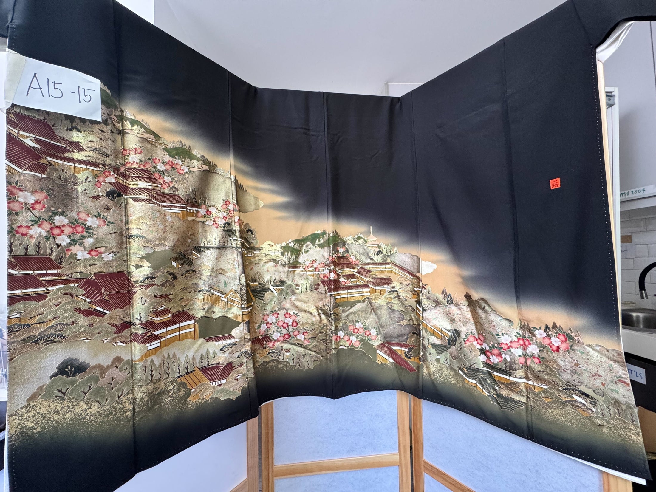 Ap17 Hoian Fabric: A15-15 Black w/ houses (Halter Dress) | Free shipping | LPH