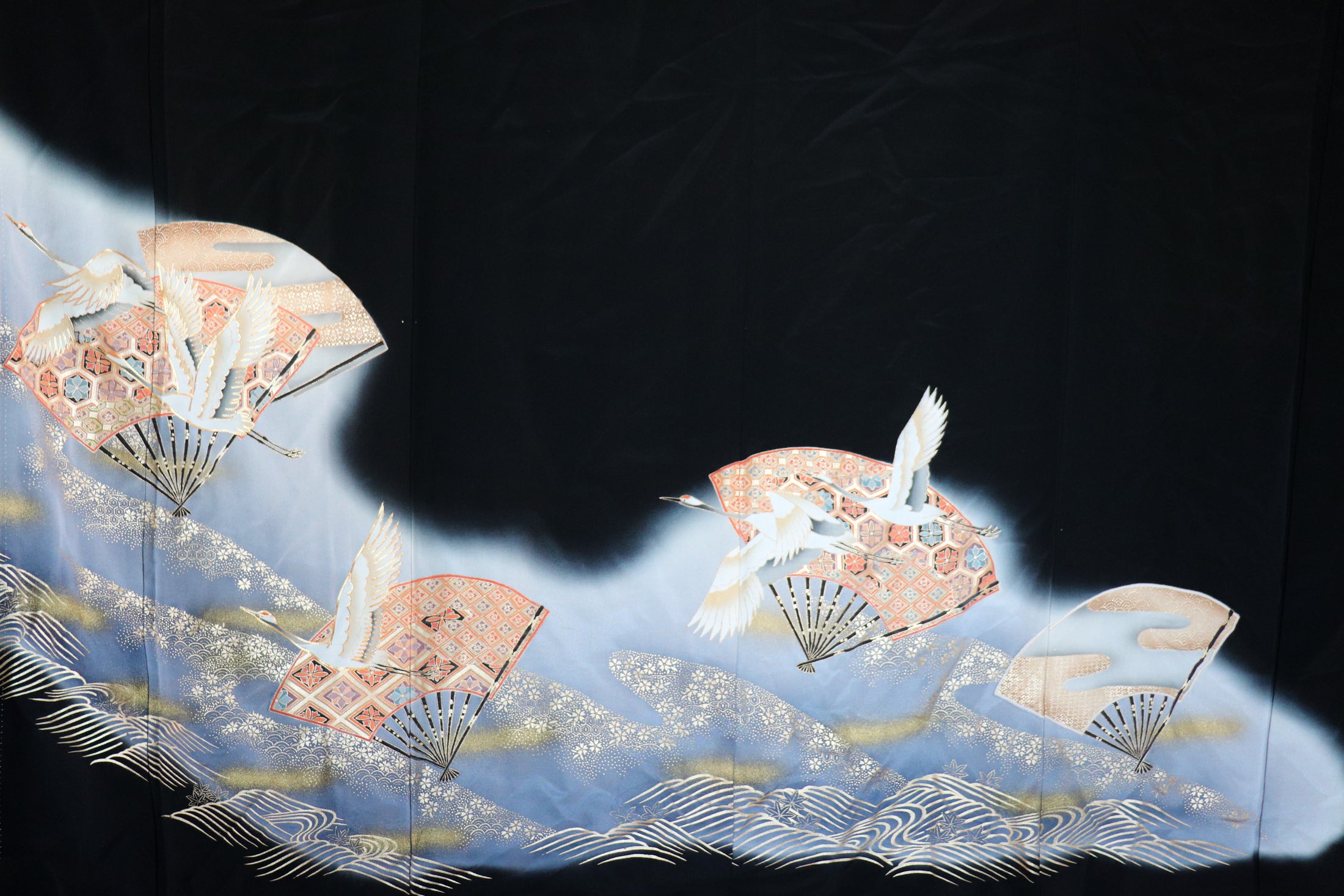 Premium Kimono (Premium 008): Crane, Sakura in Silver Paradise