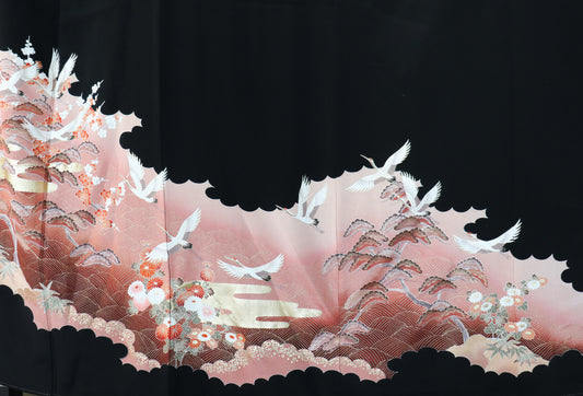 Premium Kimono (Premium 073): Crane in Pink Paradise