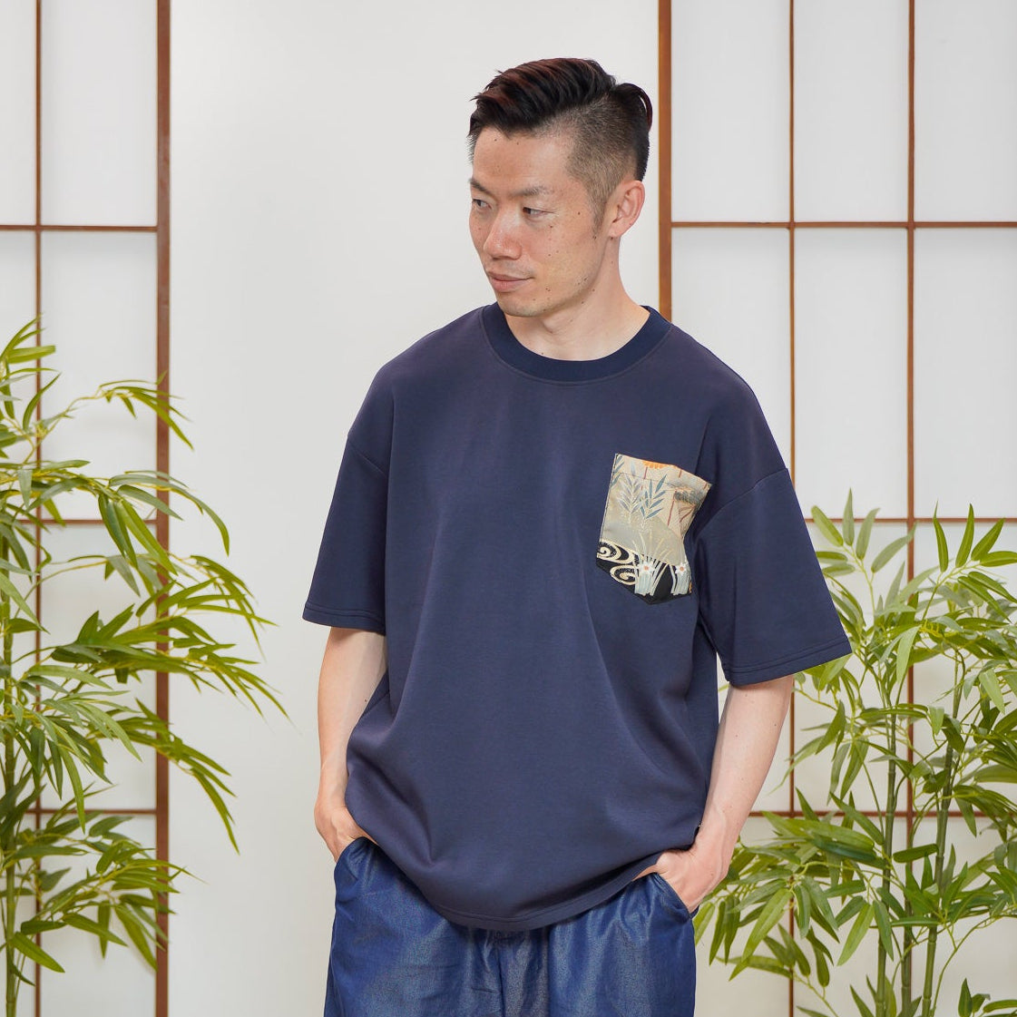 Premium On-hand: Navy Men’s patchwork shirt | M | TSS7365A