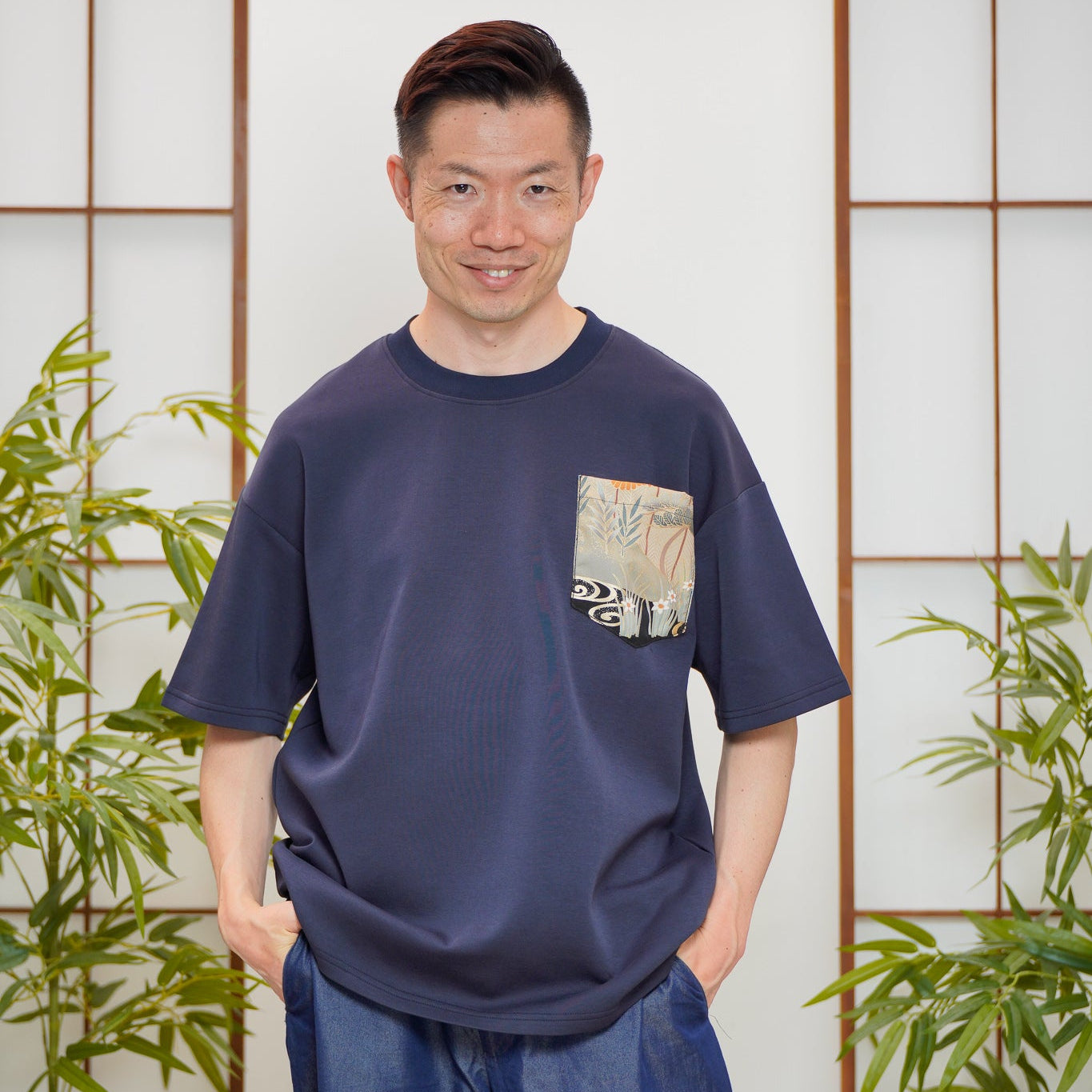 Premium On-hand: Navy Men’s patchwork shirt | M | TSS7365A