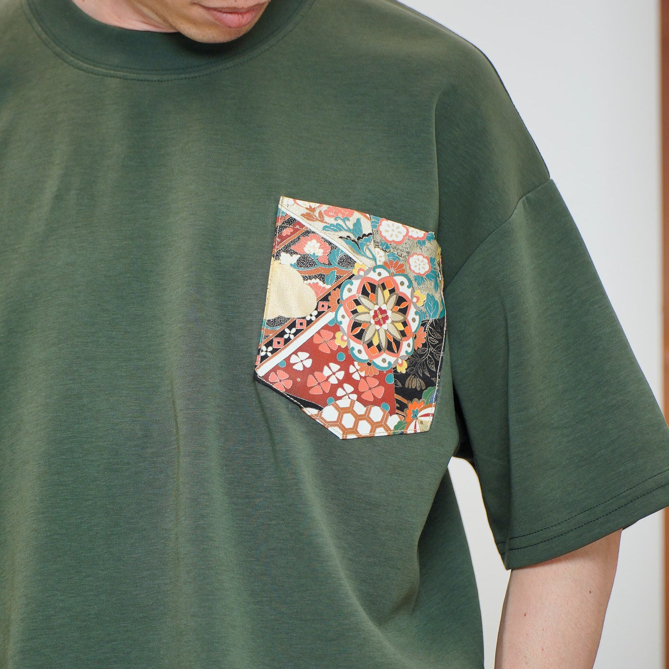Premium On-hand: Green Men’s patchwork shirt | L | TS7708