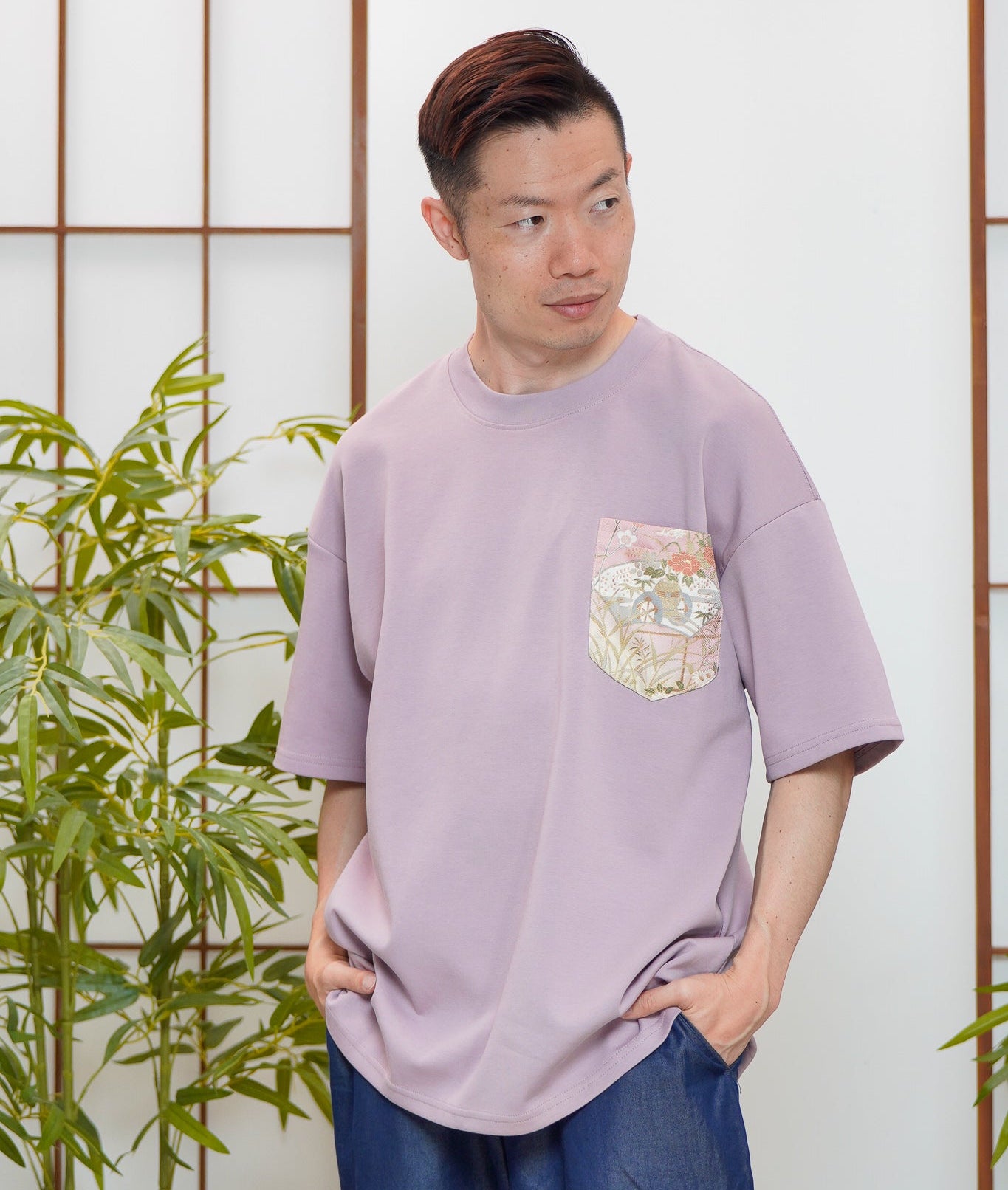 Premium On-hand: Pink Men’s patchwork shirt | L | TS7707