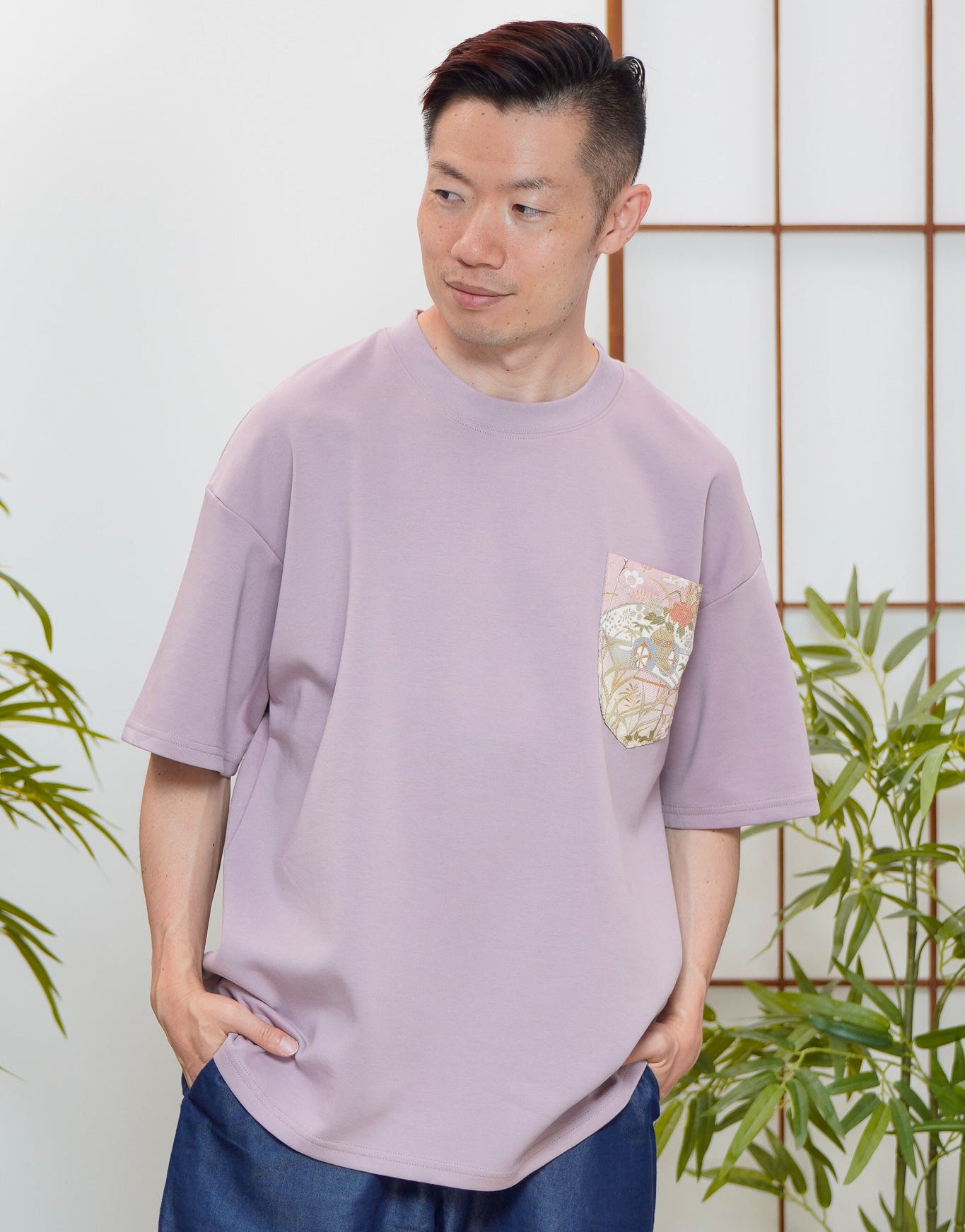 Premium On-hand: Pink Men’s patchwork shirt | L | TS7707