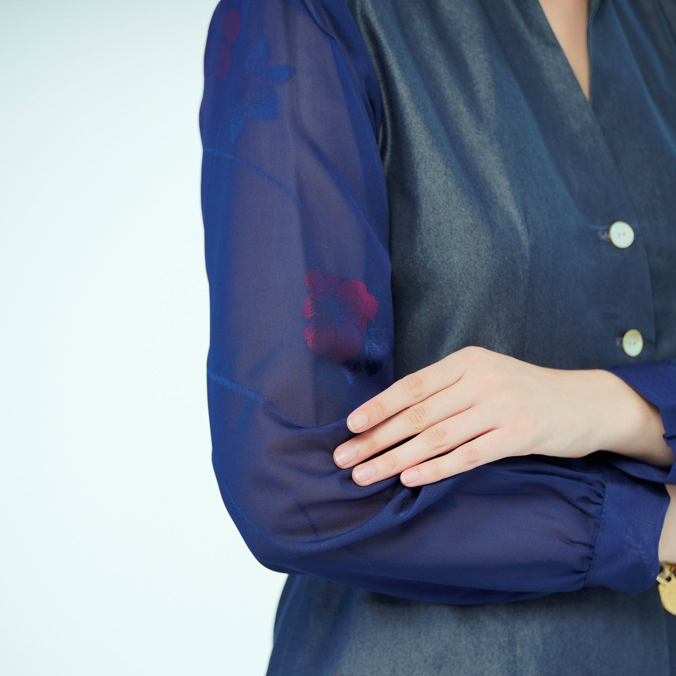 On-hand item: Silk Denim Top with See-through Silk