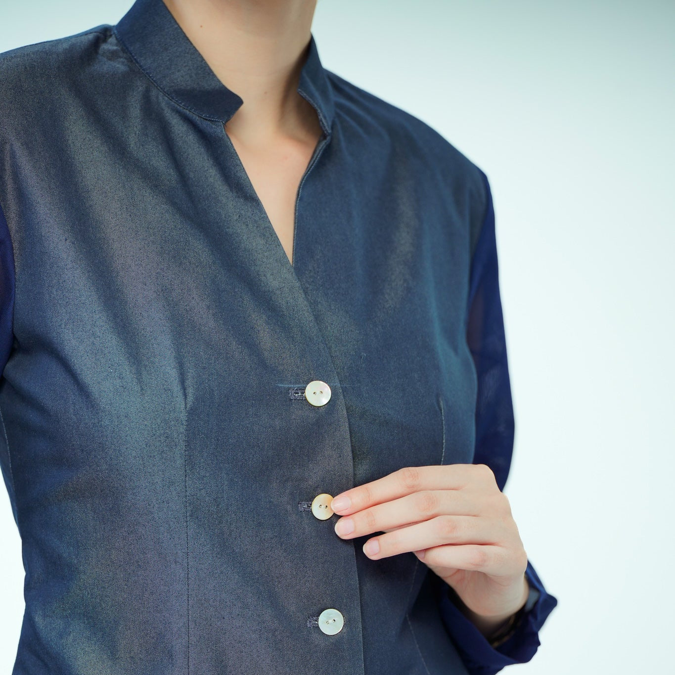 On-hand item: Silk Denim Top with See-through Silk