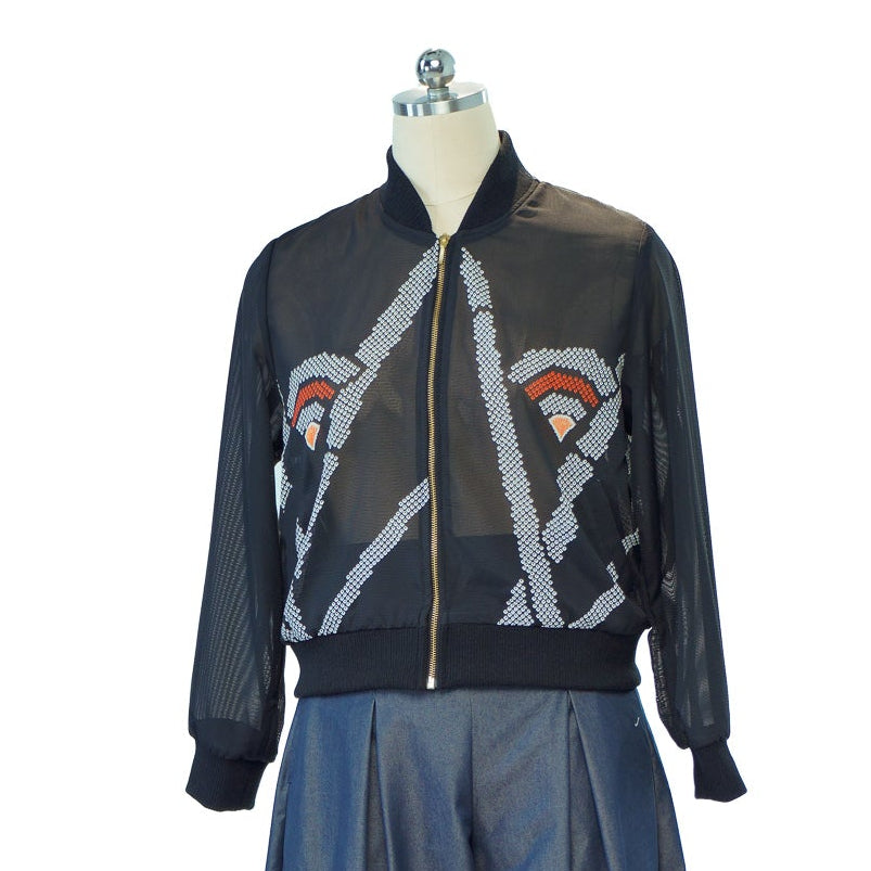 Premium On-hand: Black see-through Bomber Jacket | BJ7923M | XLB