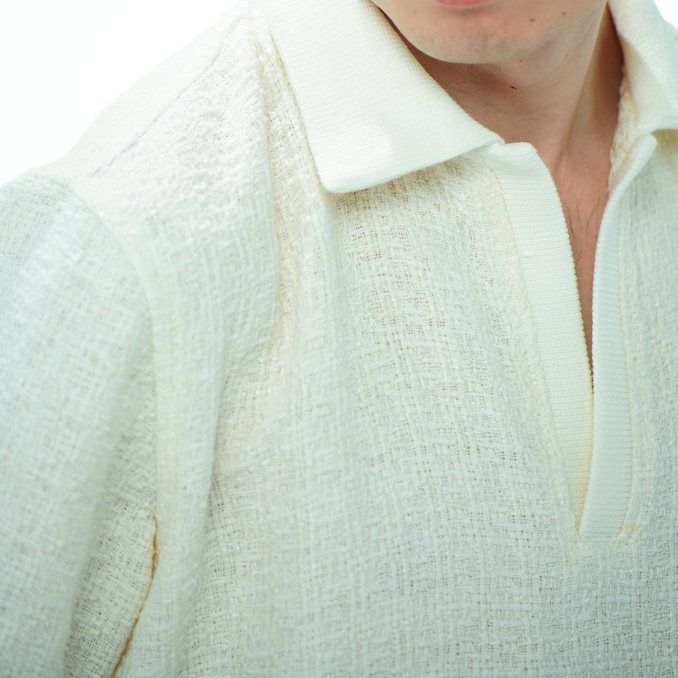 On-hand item: Tweed Relaxed Polo | White | L