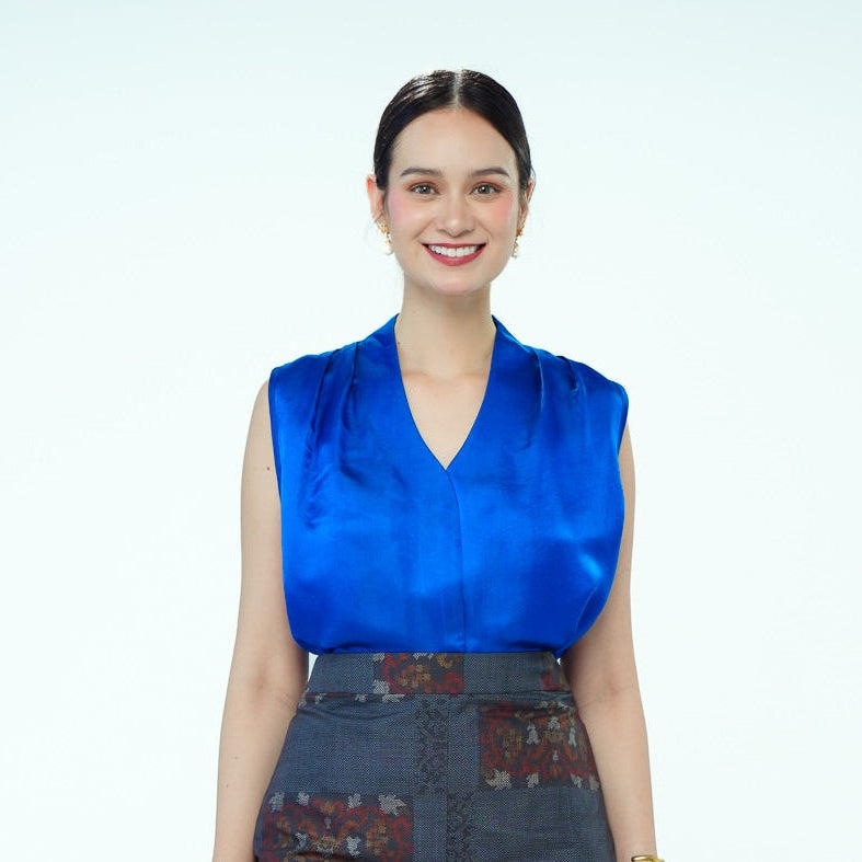 On-hand item: Samurai Blue Silk Cotton High-neck top