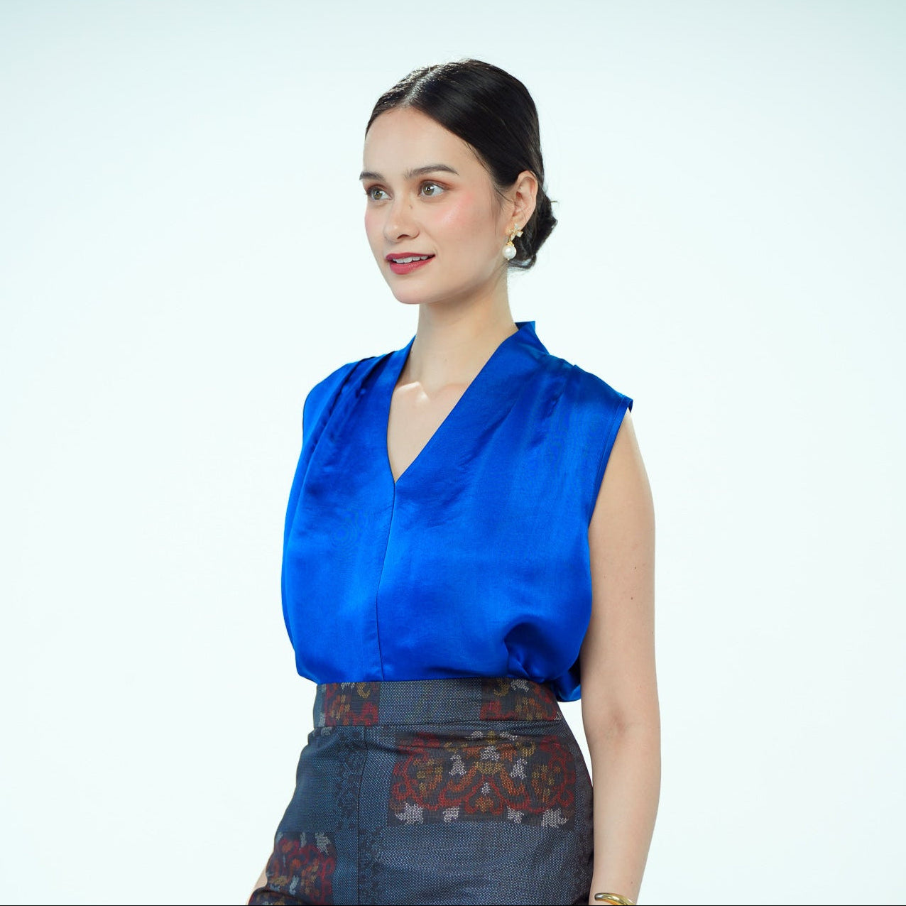 On-hand item: Samurai Blue Silk Cotton High-neck top