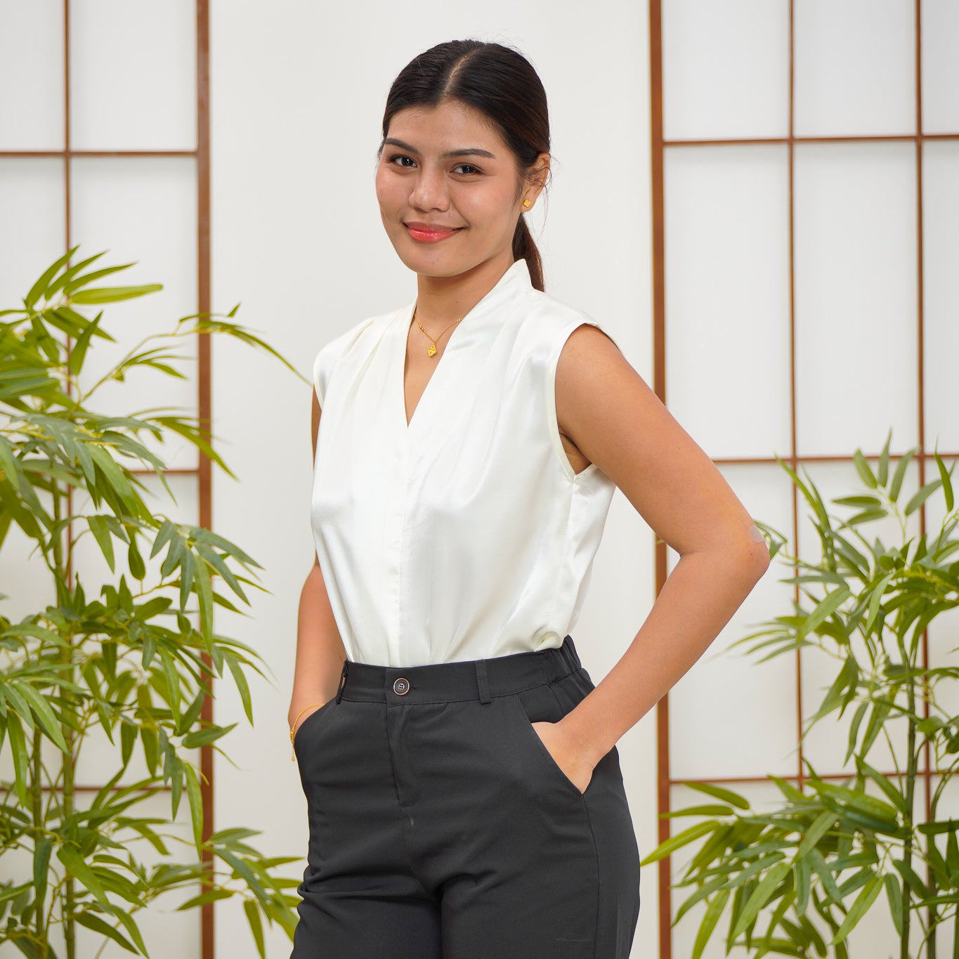 On-hand item: White Silk Cotton High neck top