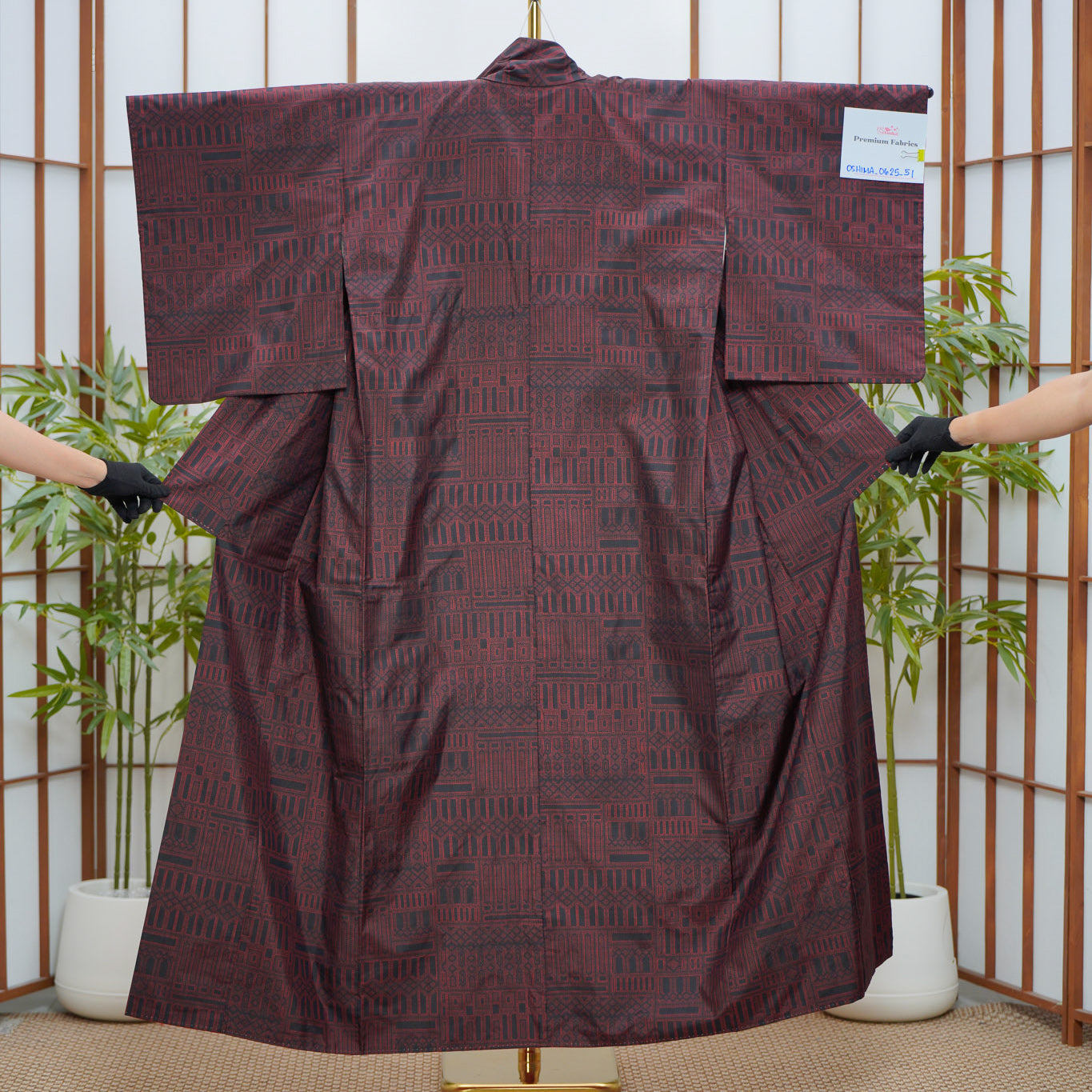 Premium Oshima Fabric: 0625_51 | Burgundy Facade