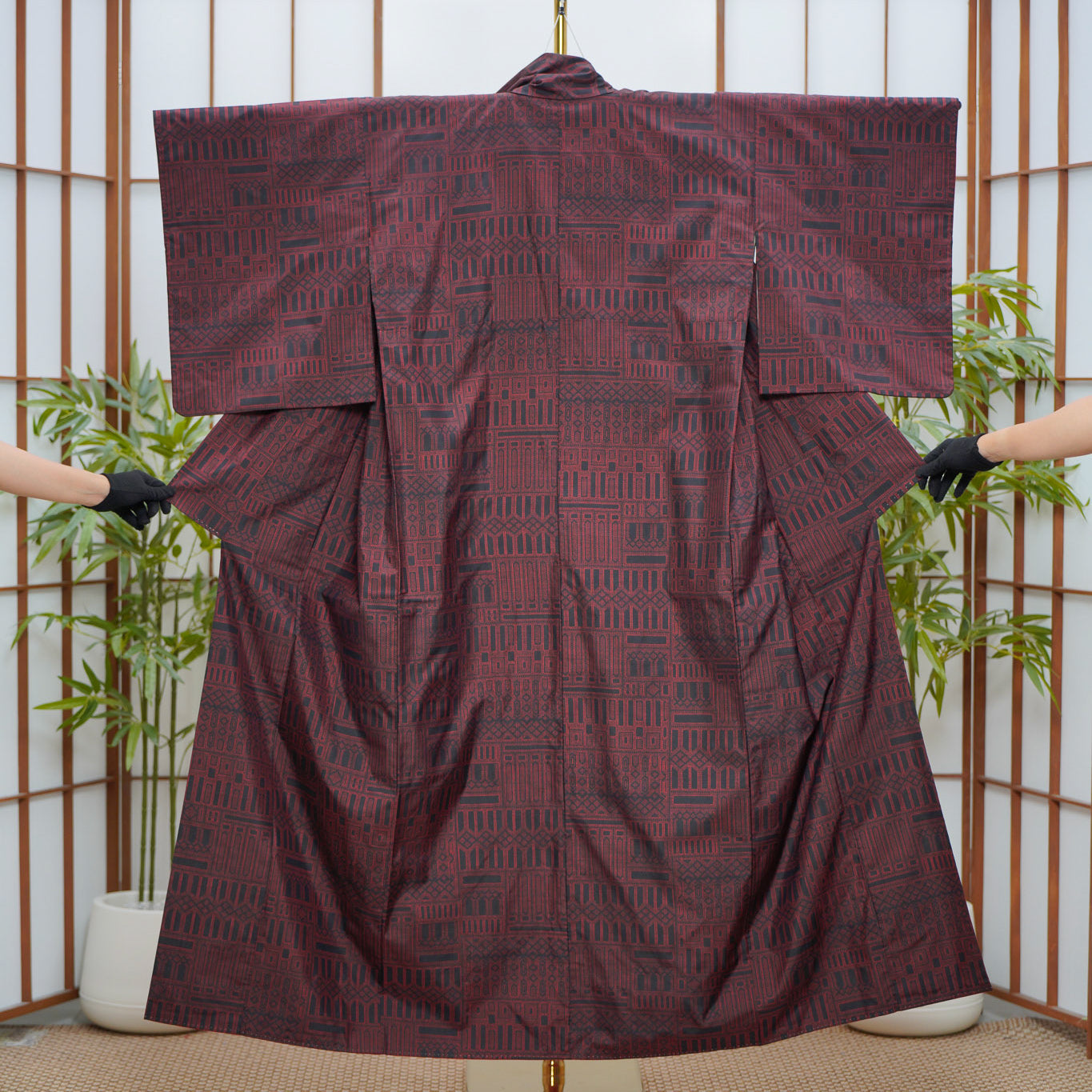 Premium Oshima Fabric: 0625_51 | Burgundy Facade