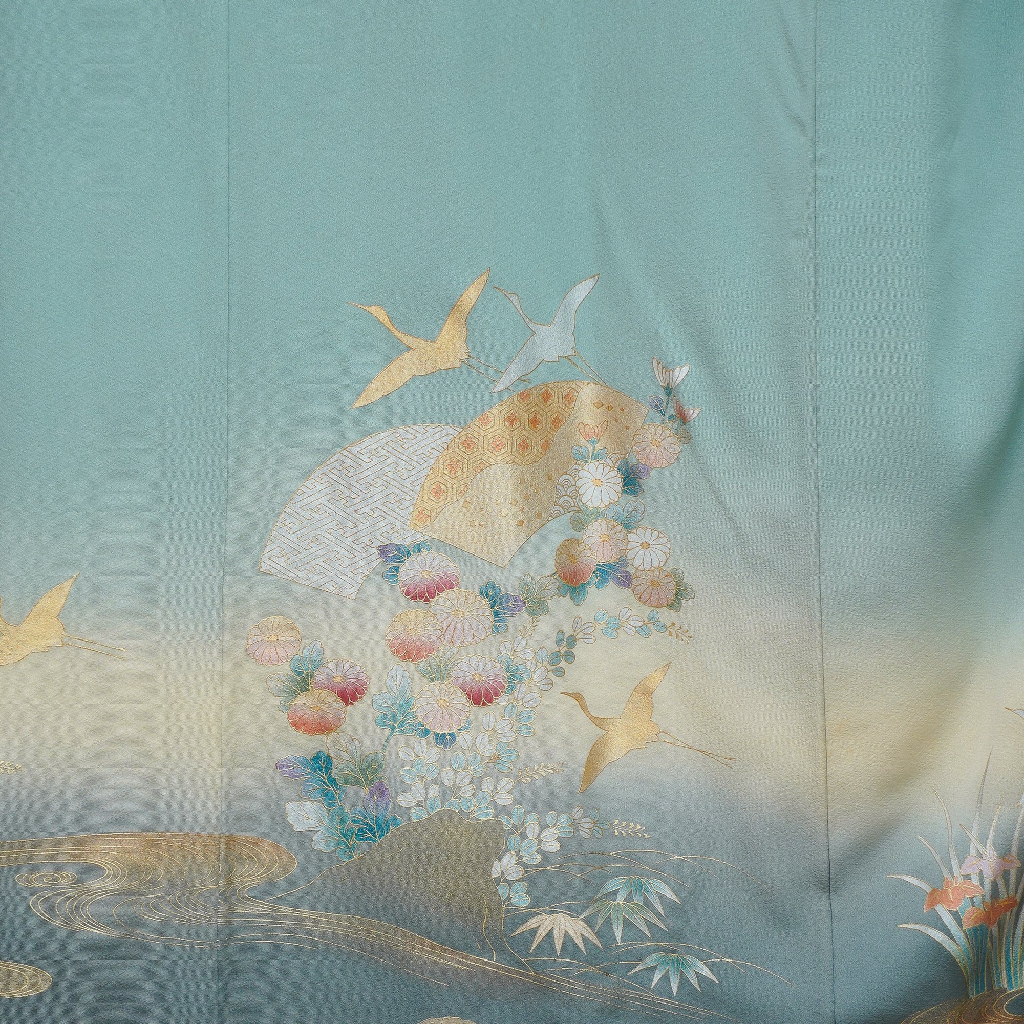 Premium Chiku Fabric: 0714_09 | The Skylark | Teal and GOLD omg