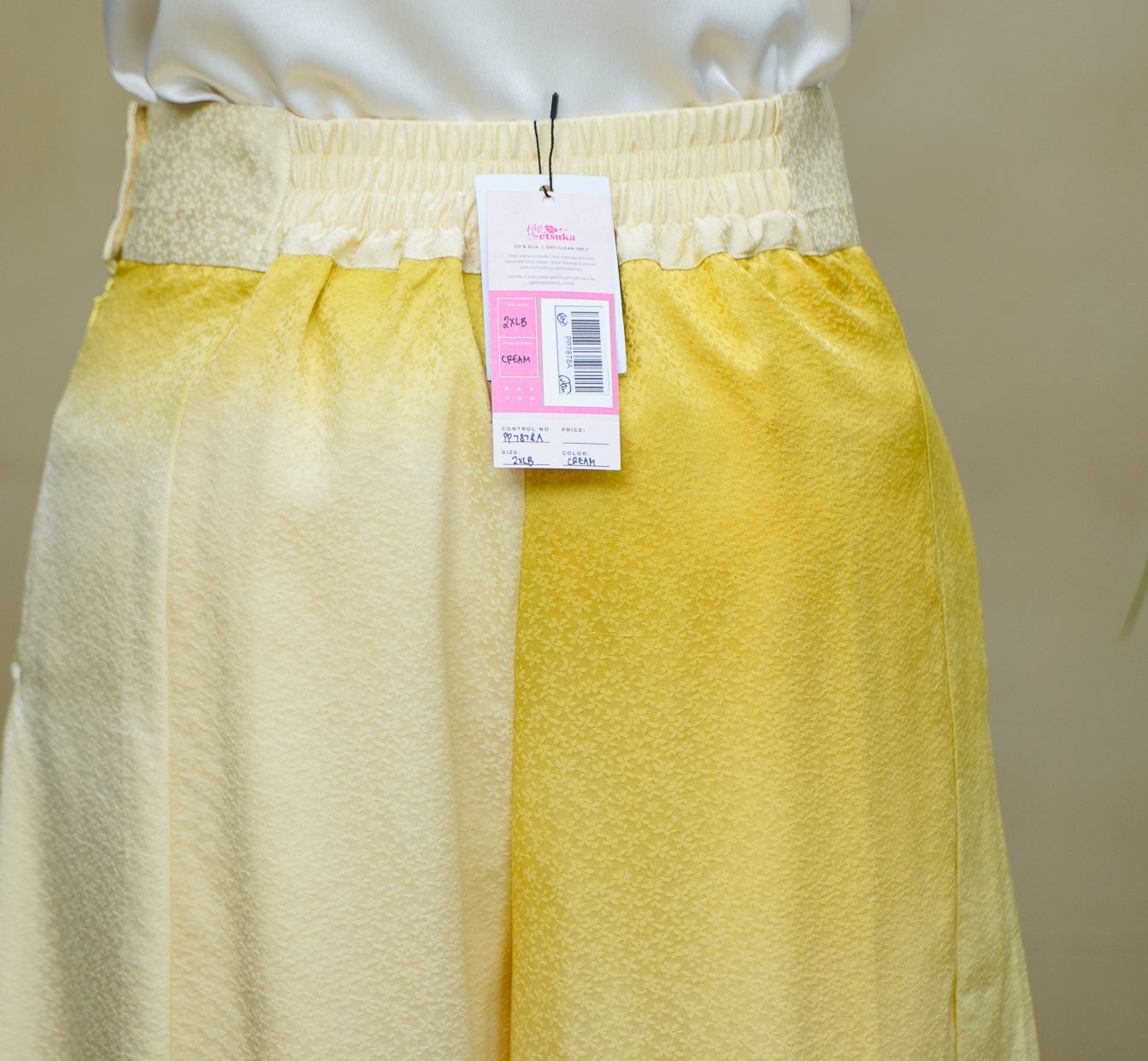 On-hand: Colored Palazzo Pants |  PP7878A 2XLB CREAM-yellow