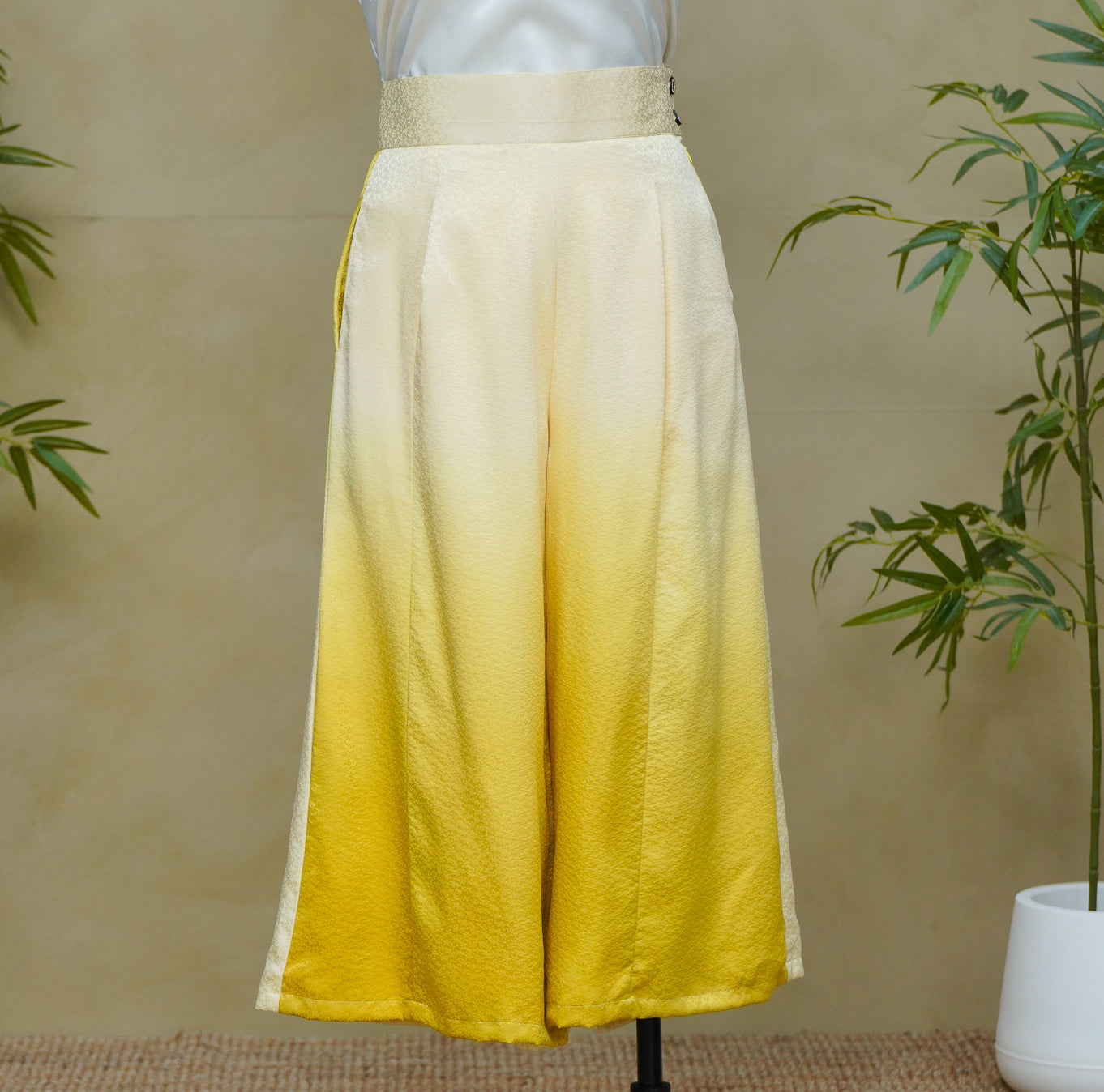 On-hand: Colored Palazzo Pants |  PP7878A 2XLB CREAM-yellow