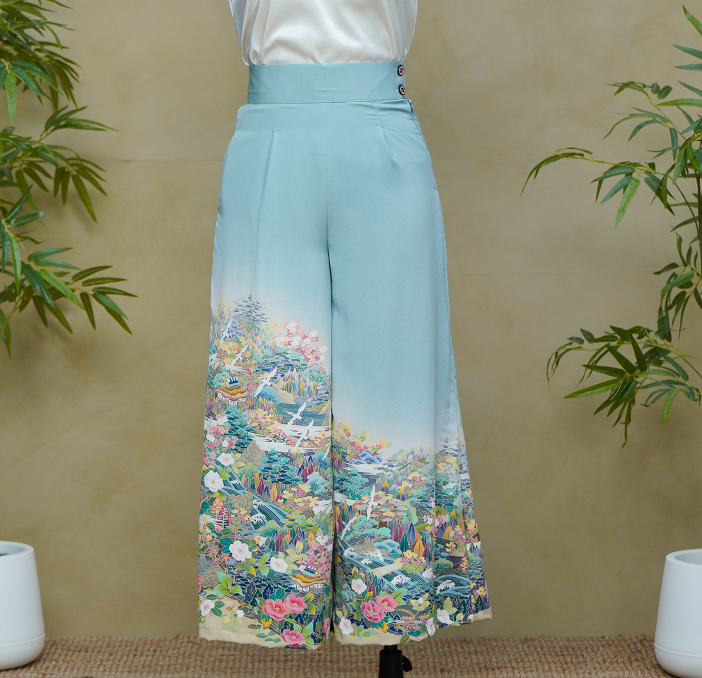 On-hand: Colored Palazzo Pants |  PP8046A LA GREEN (A very beautiful Yuzen).