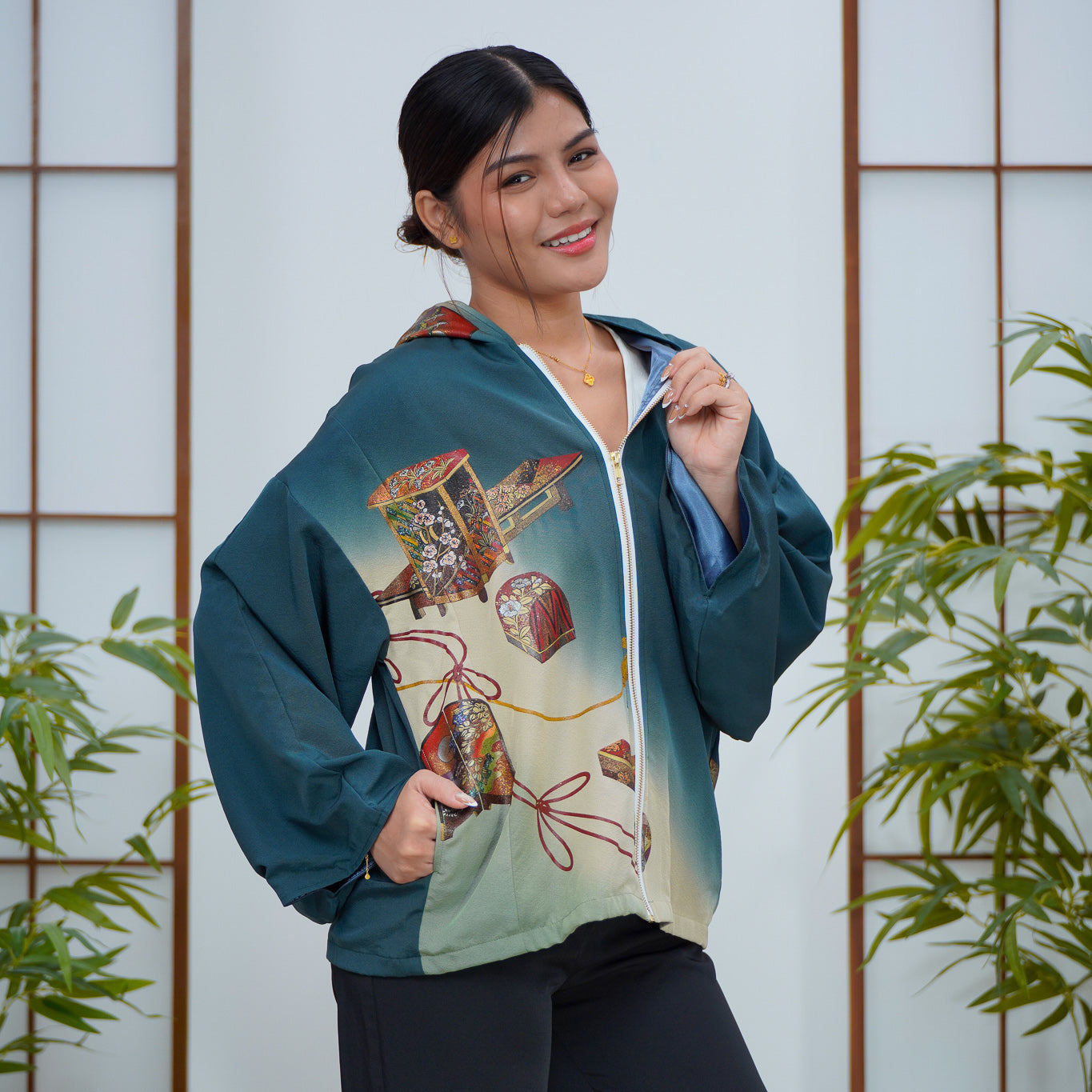 Premium On-hand: Green Hoodie With Zipper | HWZ8107Y