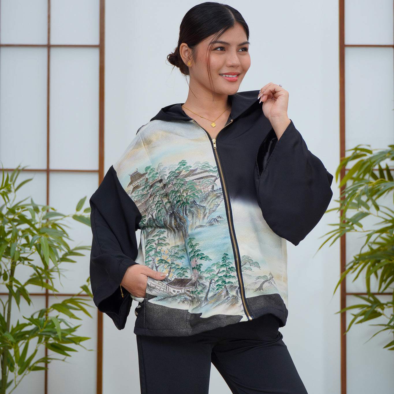 Premium On-hand: Black Hoodie With Zipper | HWZ8075Y
