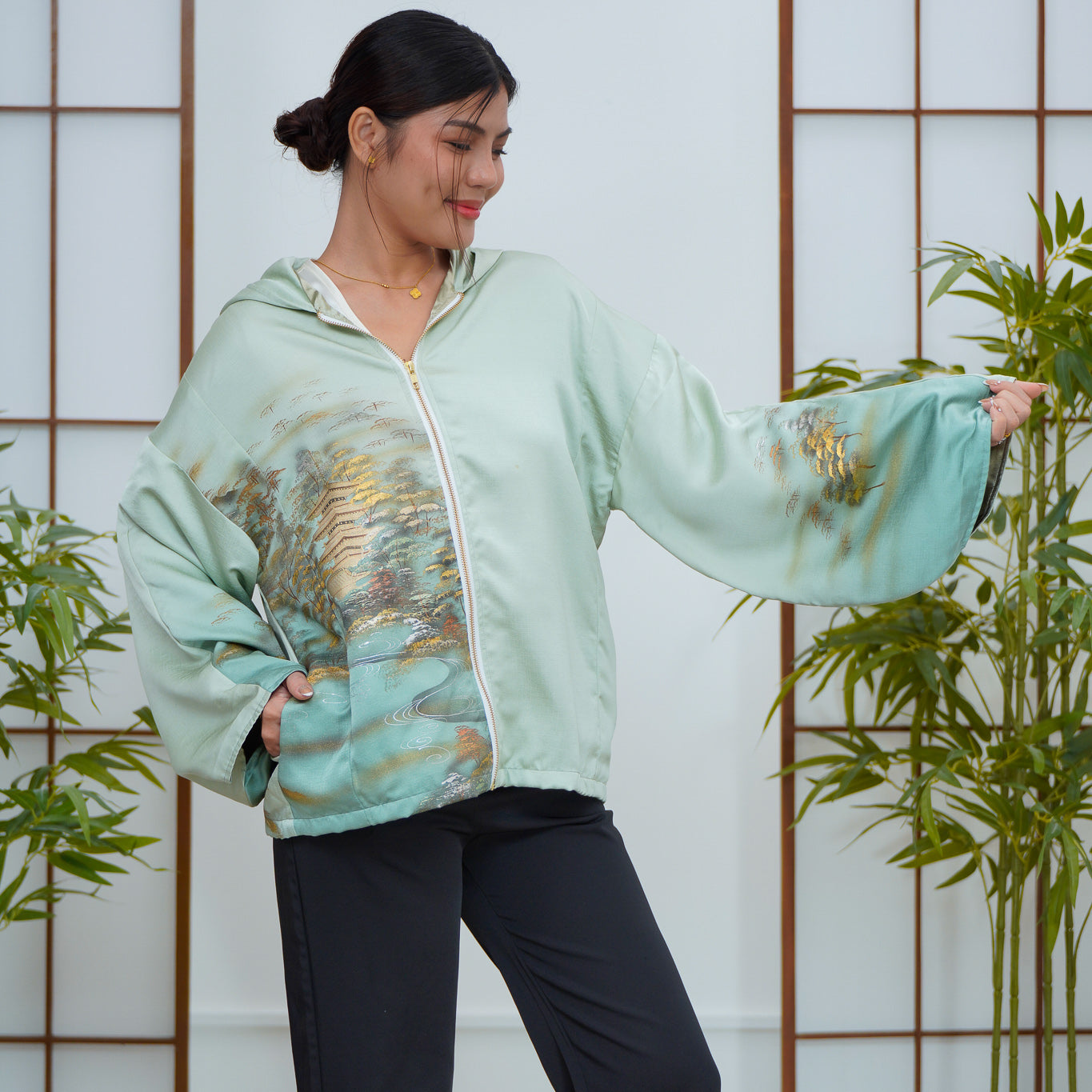 Premium On-hand: Green Hoodie With Zipper | HWZ8016Y
