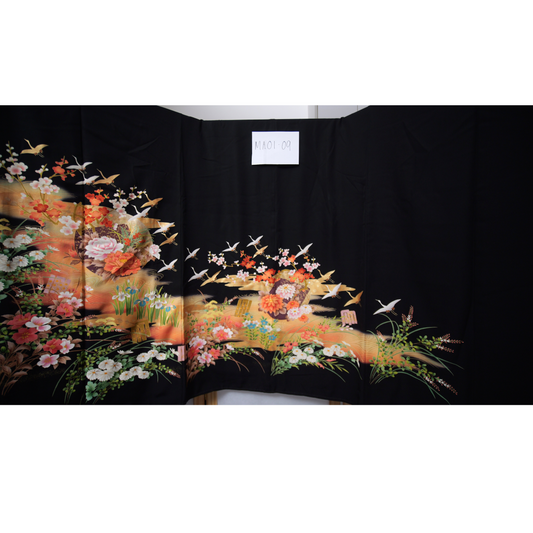 Sakura Collection Fabric: Black Orange Cranes Flying | MA01-09