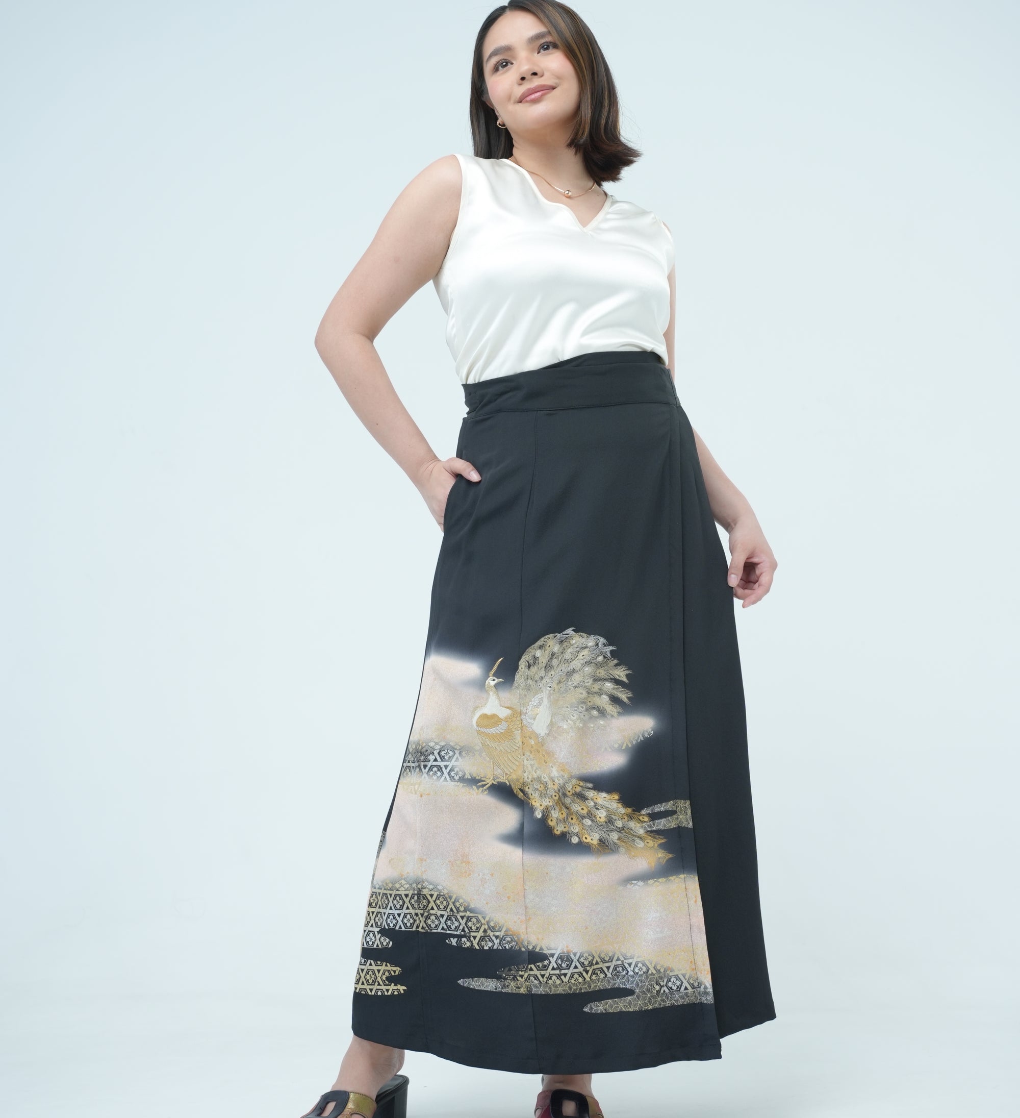 Premium On-hand: Wrap Skirt | 1T Black Peacock | WS7253Y