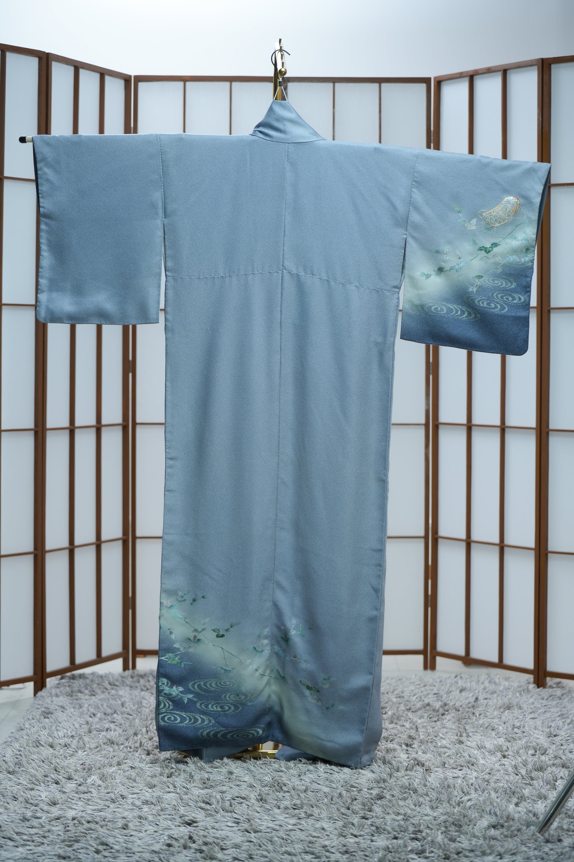 Chiku Fabric: 0316-02 Blue Sky with elegant silver patterns