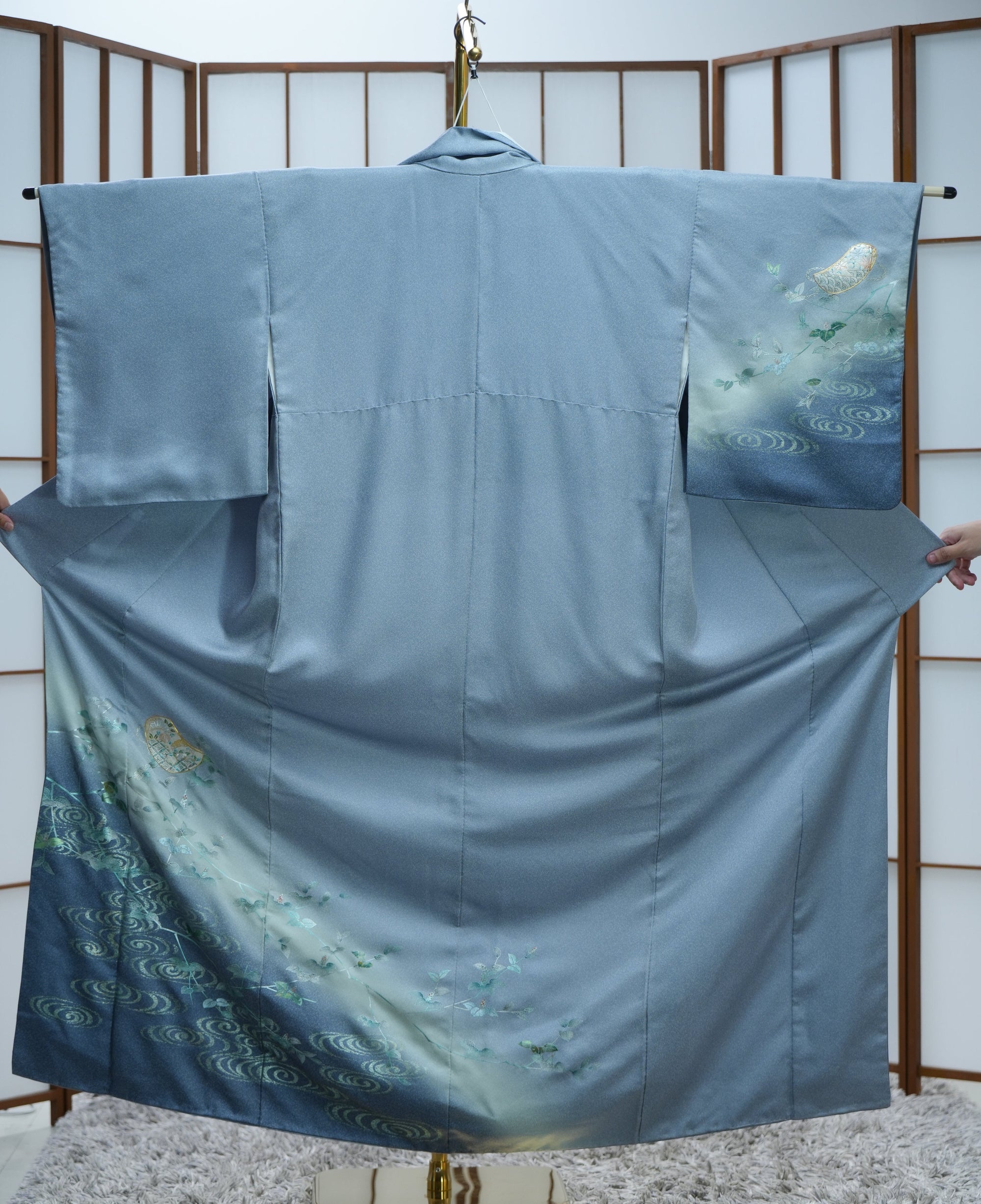 Chiku Fabric: 0316-02 Blue Sky with elegant silver patterns