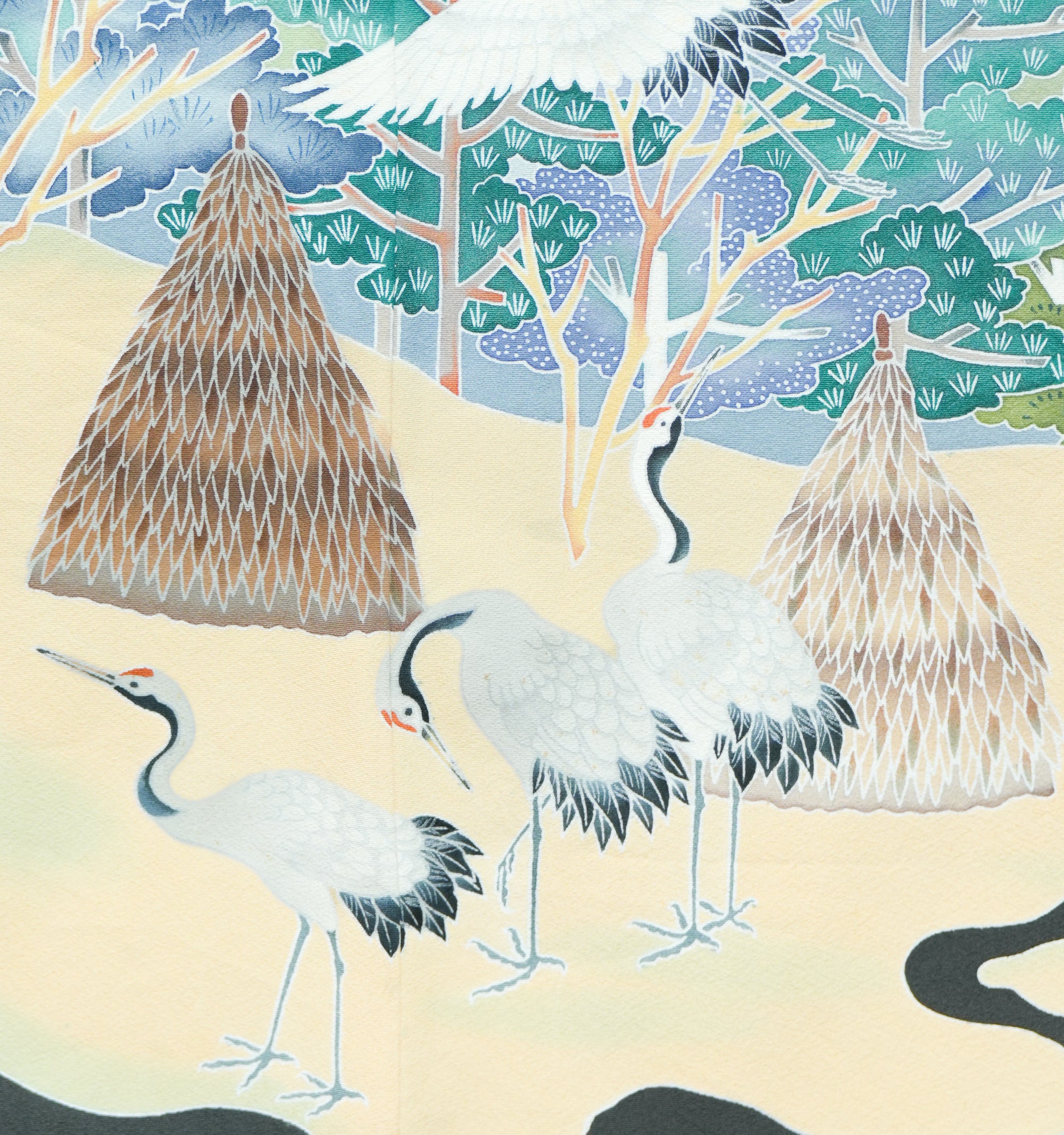 Chiku Fabric: 0317-05 | Cranes in forest