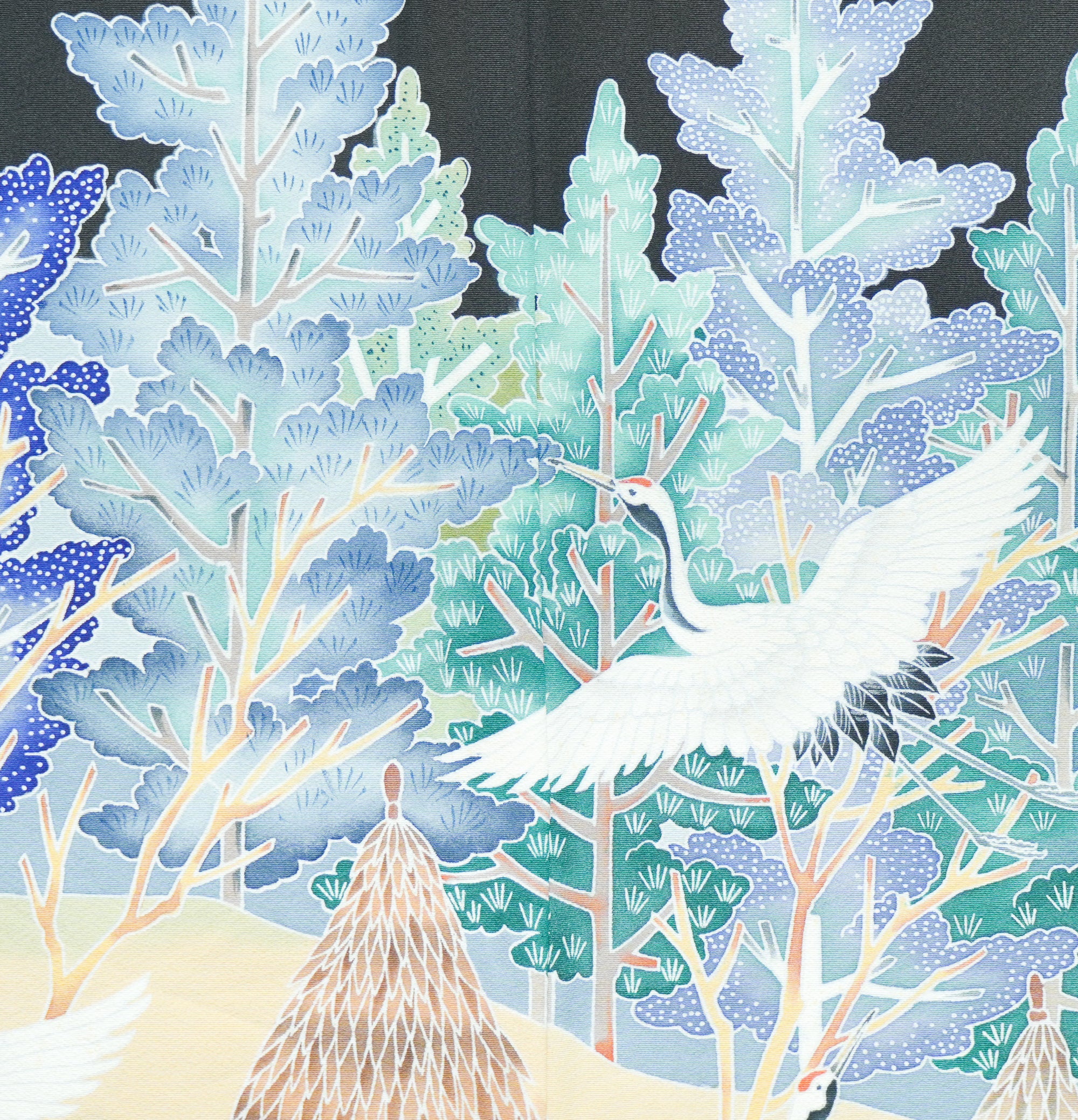 Chiku Fabric: 0317-05 | Cranes in forest