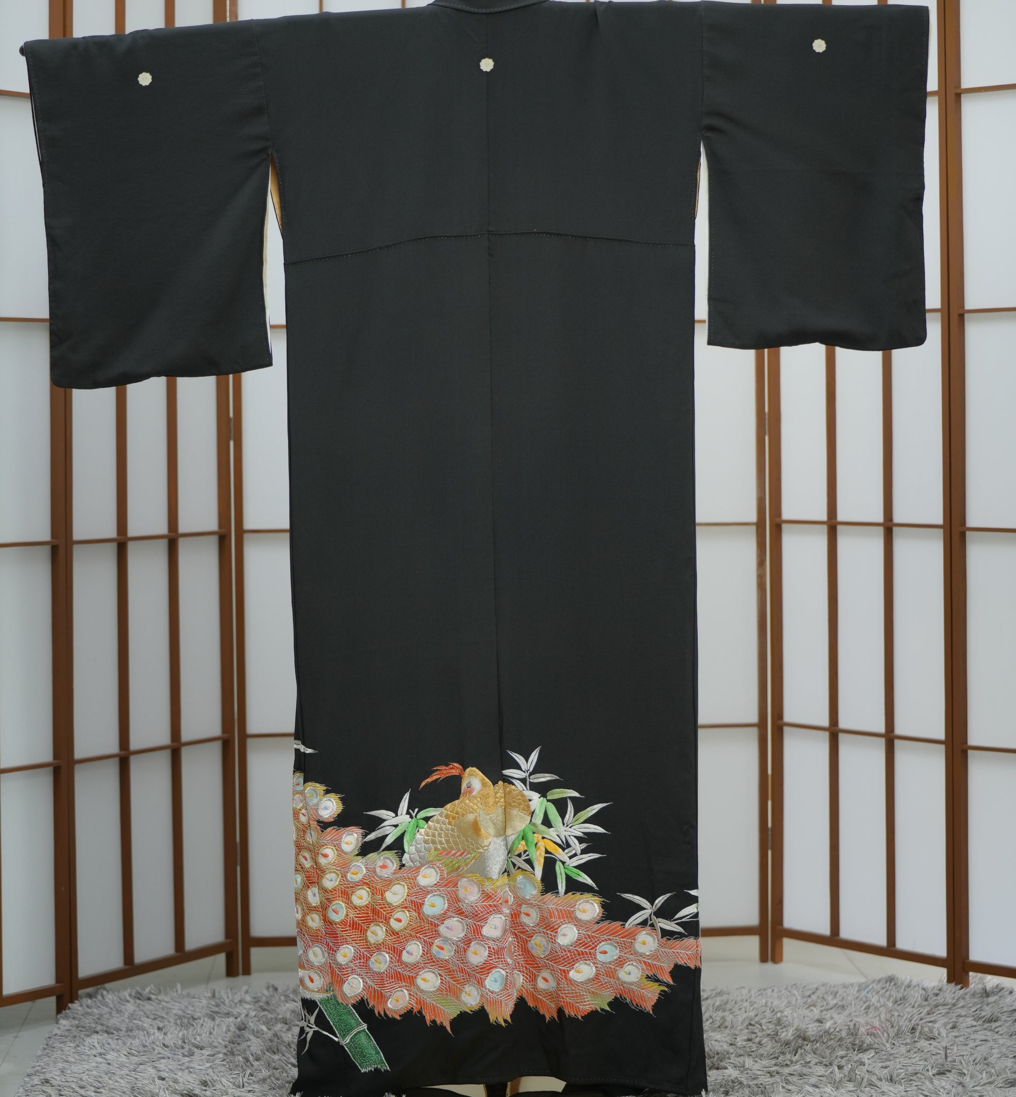Chiku Fabric: 0327-14 Black Phoenix embroidery!